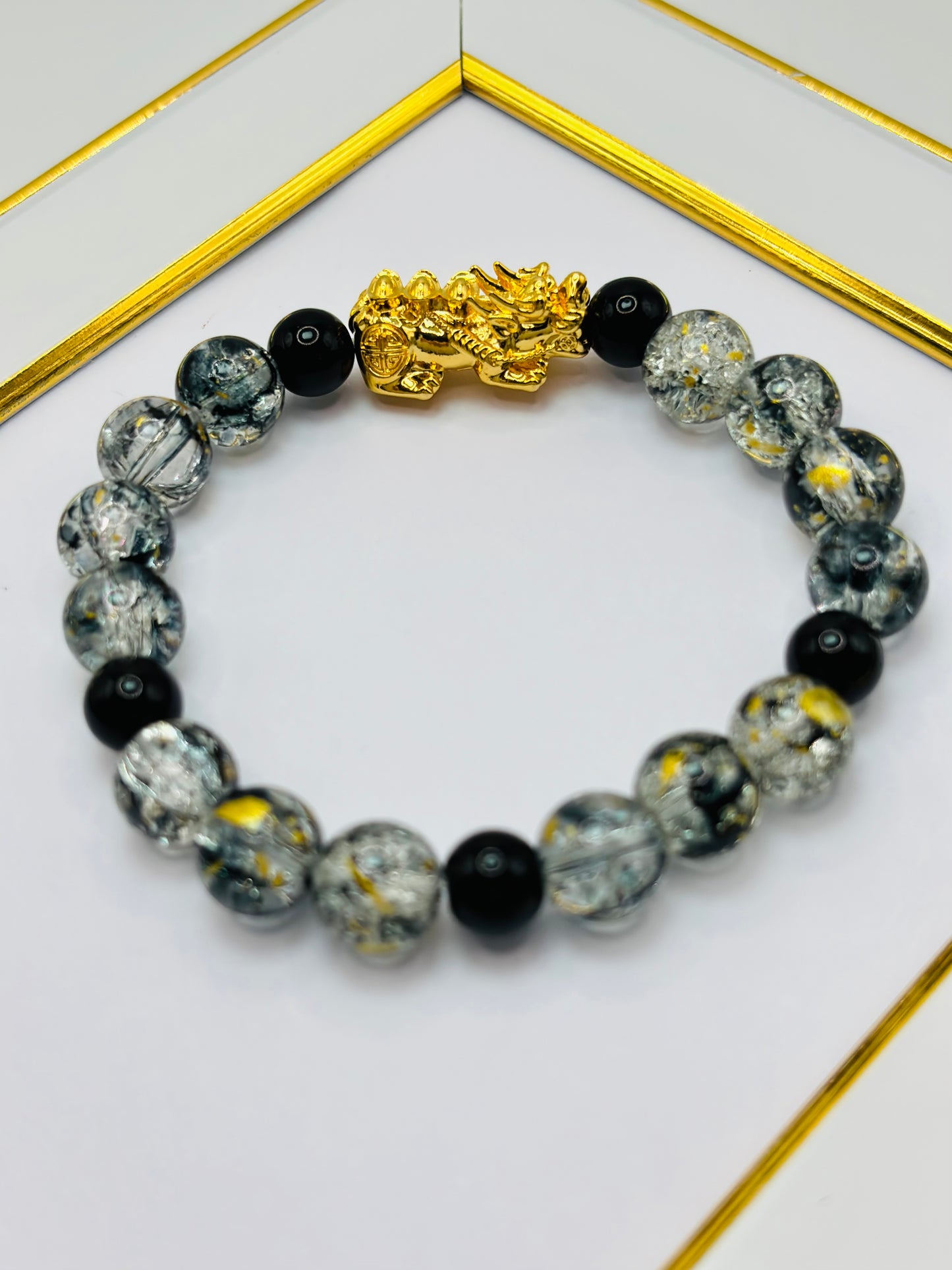 18K Gold Lucky Piyao/ Pi Xiu Glass Beads Stone ( Hollow Empty Inside) Extra Large Size
