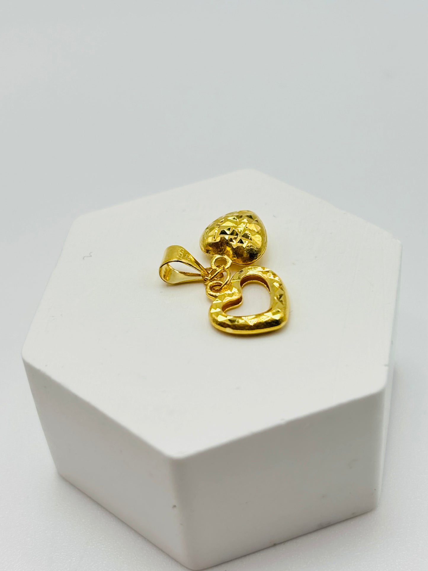 18K Gold Heart Double Pendant