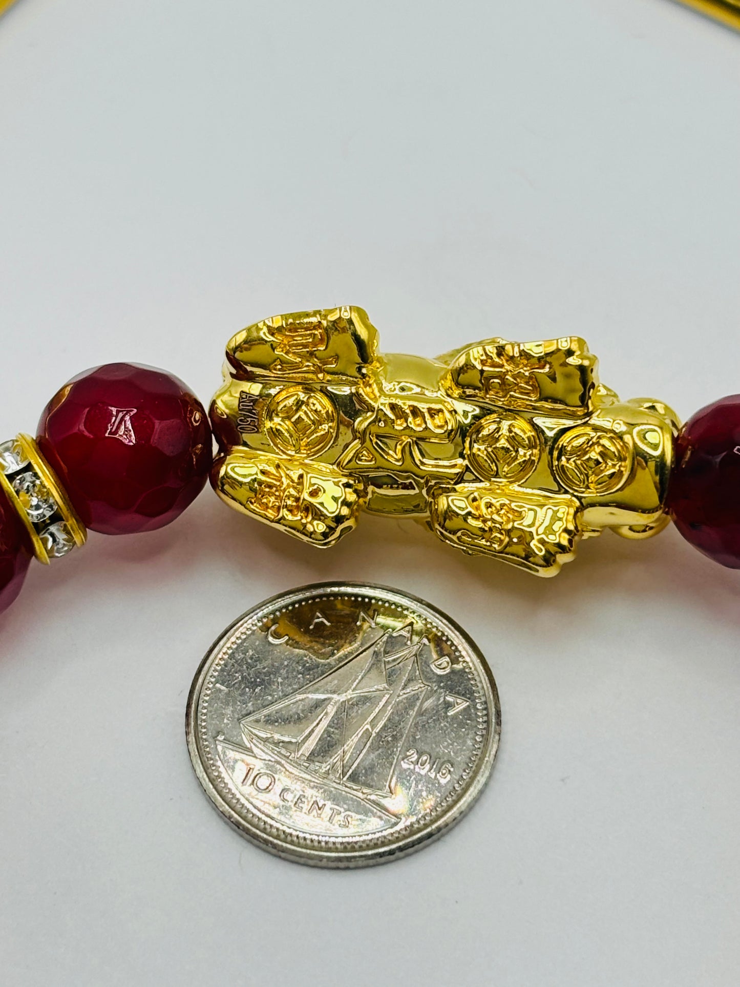 18K Gold Lucky Piyao/ Pi Xiu Bracelet Red Agate ( Hollow Empty Inside) XXL