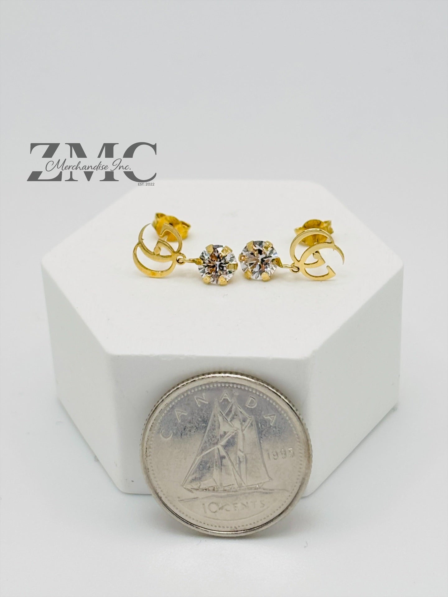 18K Gold Dangling Zircon Stone Earrings