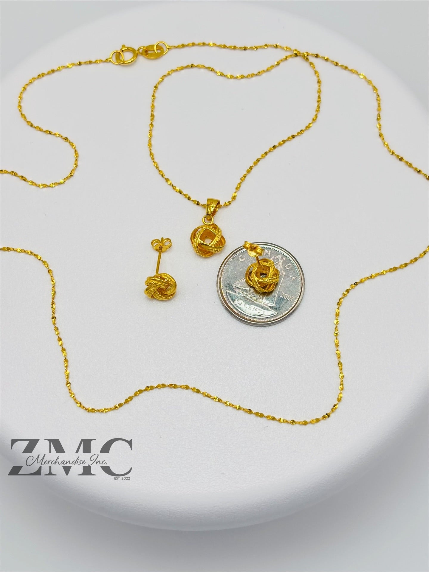 18K Gold Knot Earrings and Necklace Set