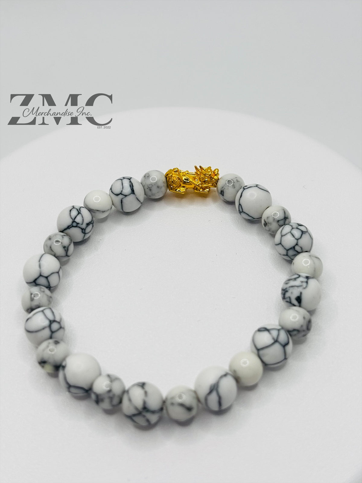 18K Gold Lucky Piyao/ Pi Xiu Howlite Bracelet ( Hollow Empty Inside) Small