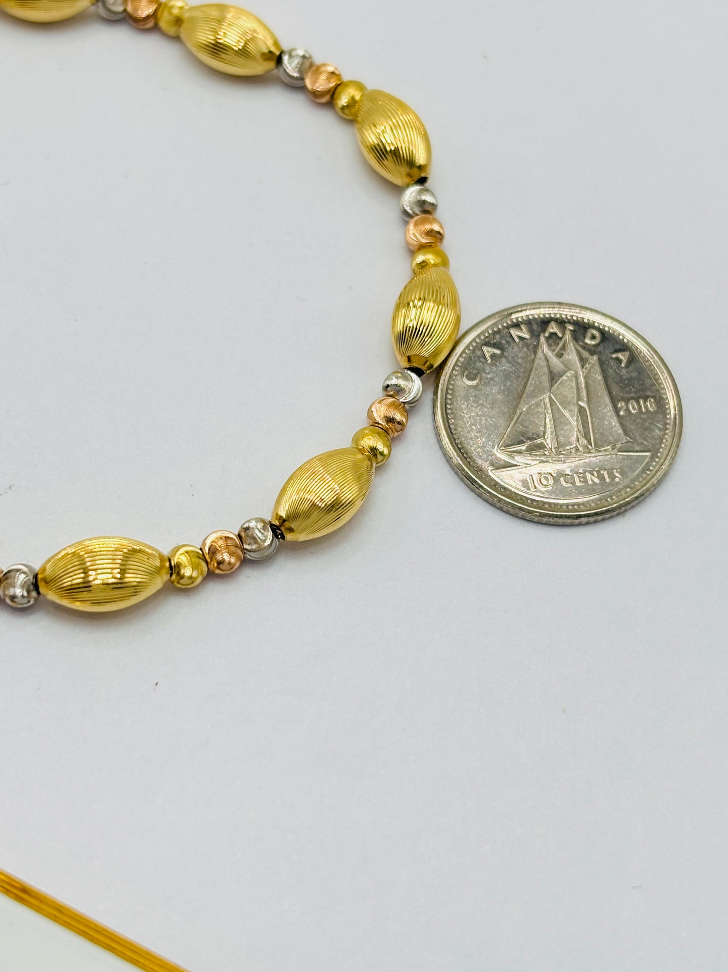 18K Gold Tri-Color Cats Eye Ball and Oval Bracelet