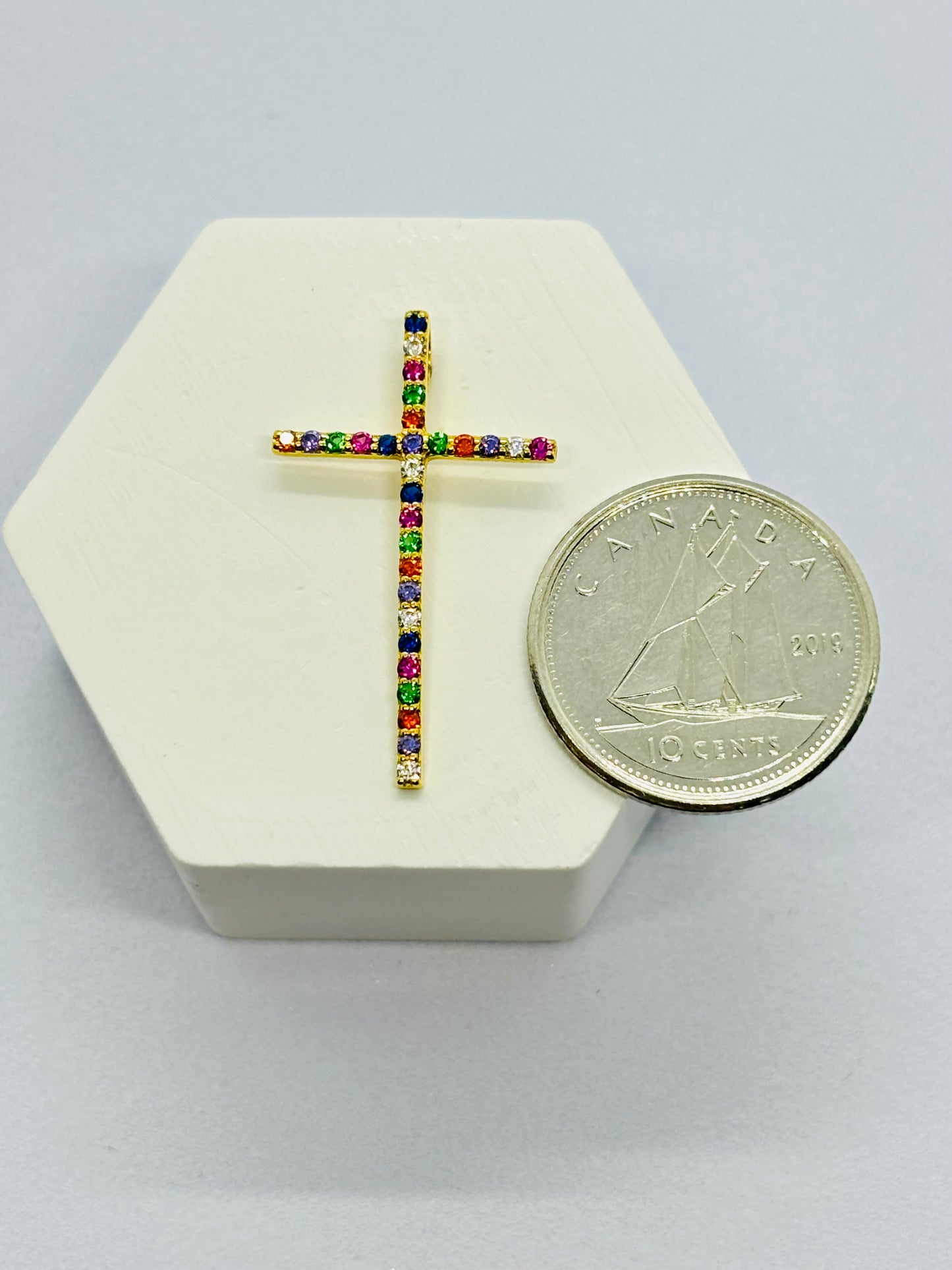 18K Gold Multicolour Cross Pendant
