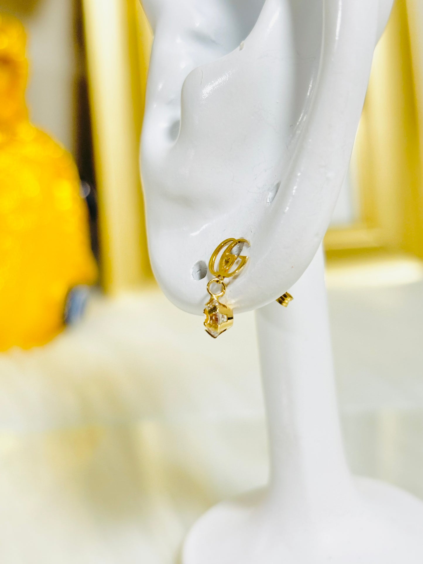 18K Gold Dangling Zircon Stone Earrings
