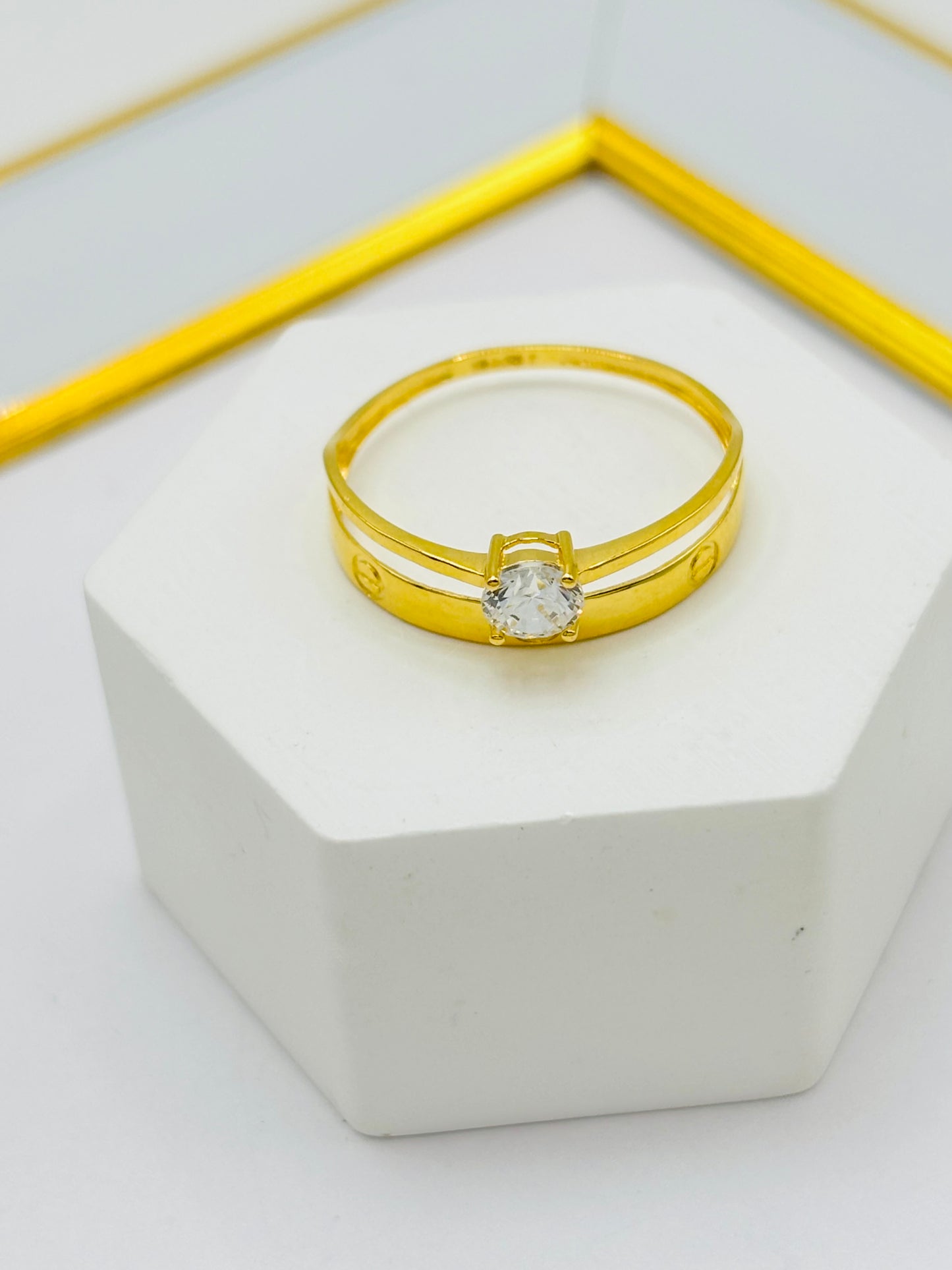 18K Gold Wedding Band with Stone Ring