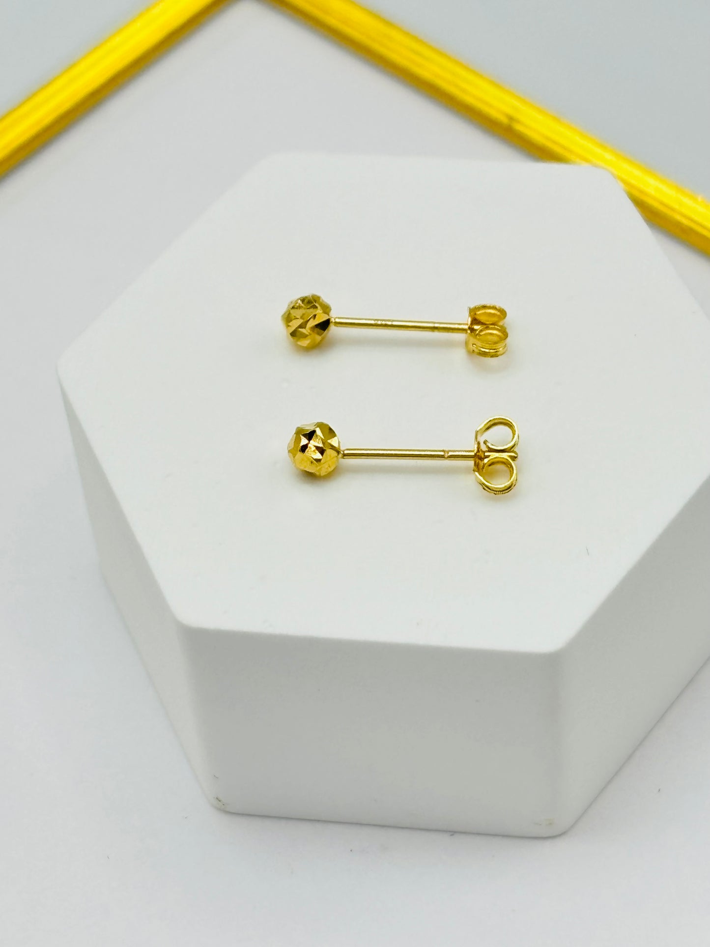 18K Gold Plain Small Diamond Cut Ball Kids Earrings