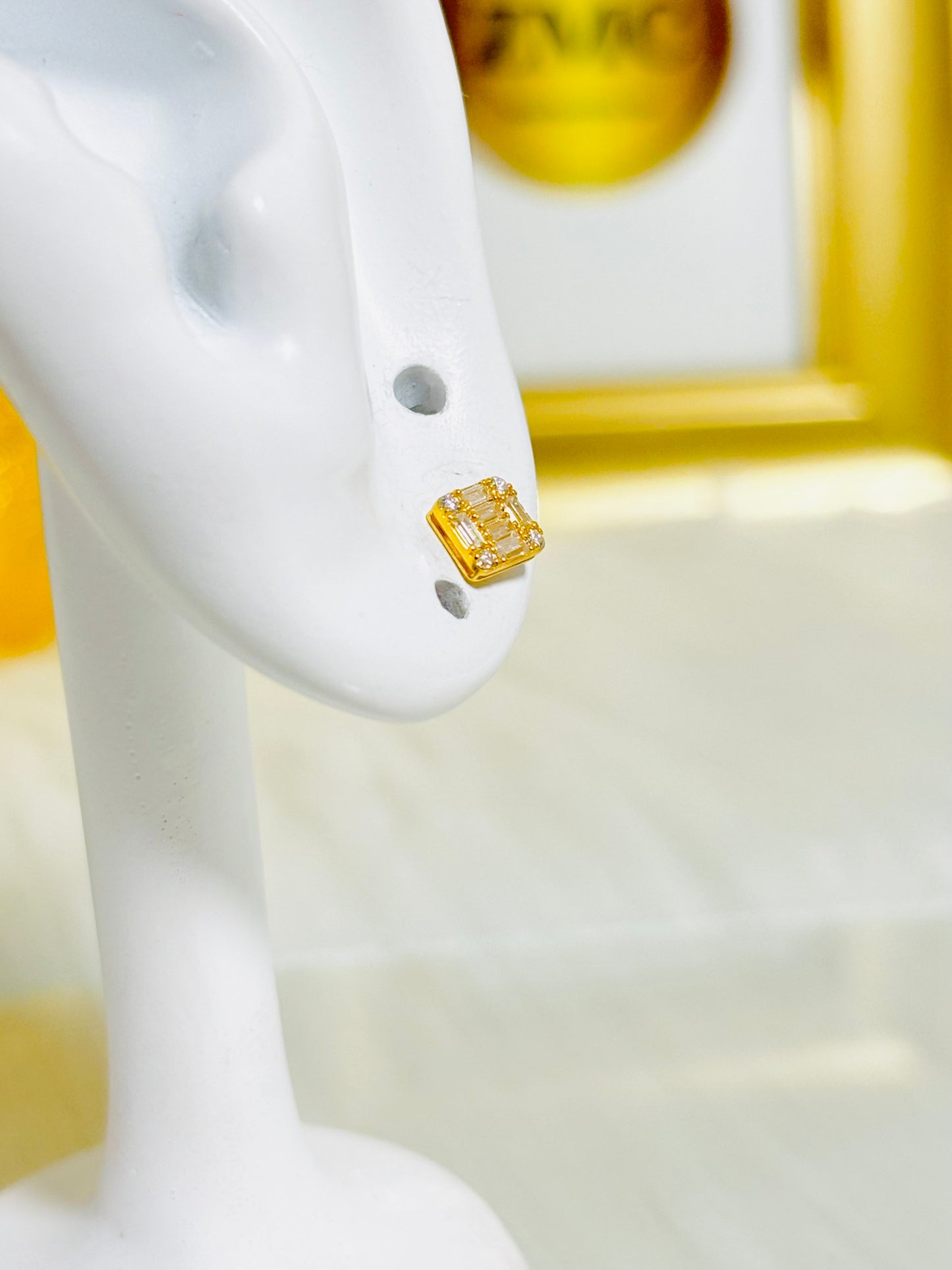 18K Gold Square Moissanite Diamond Earrings