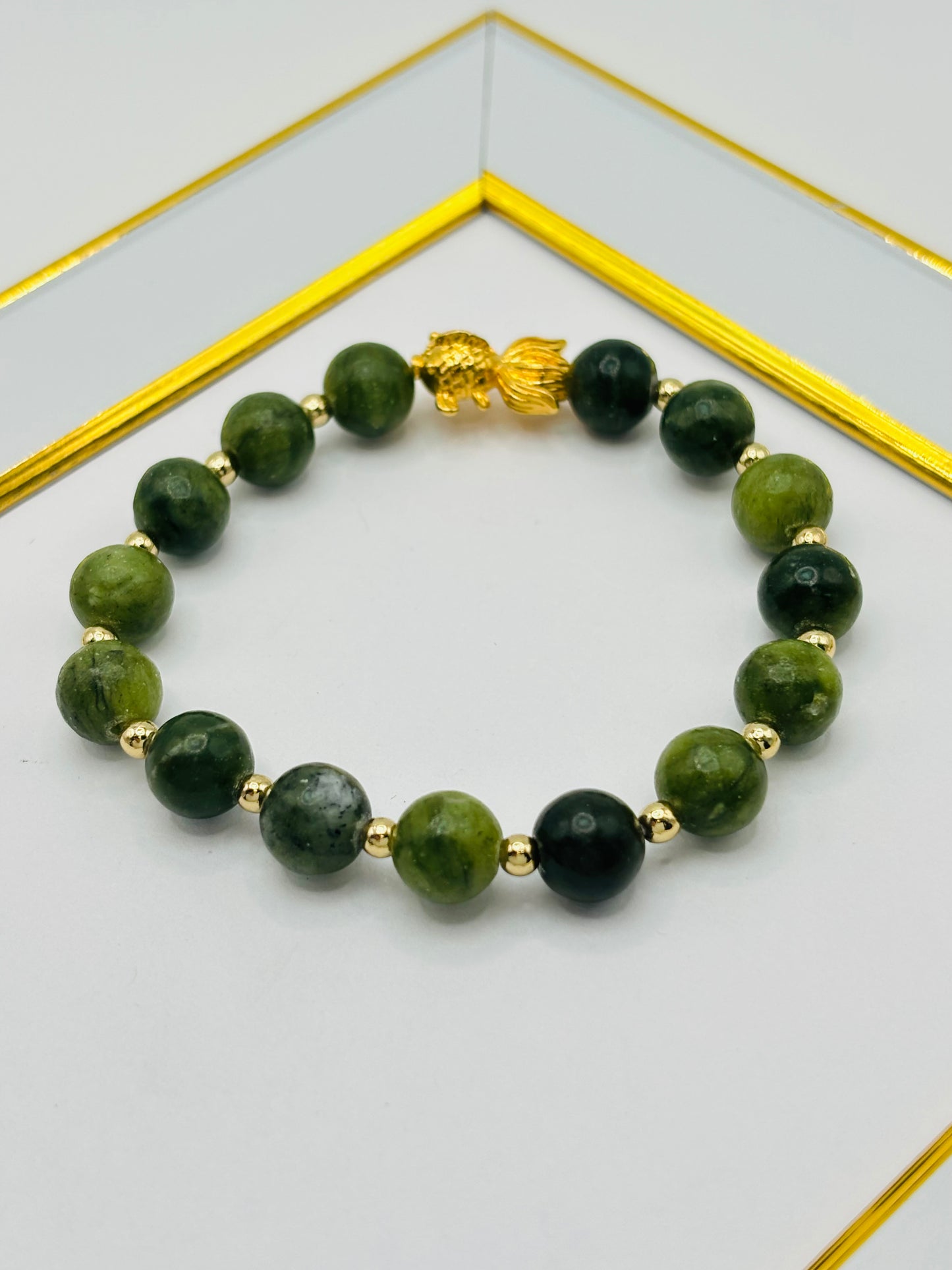 18K Gold Lucky Koi Fish Jade Stone ( Hollow Empty Inside) Medium Size