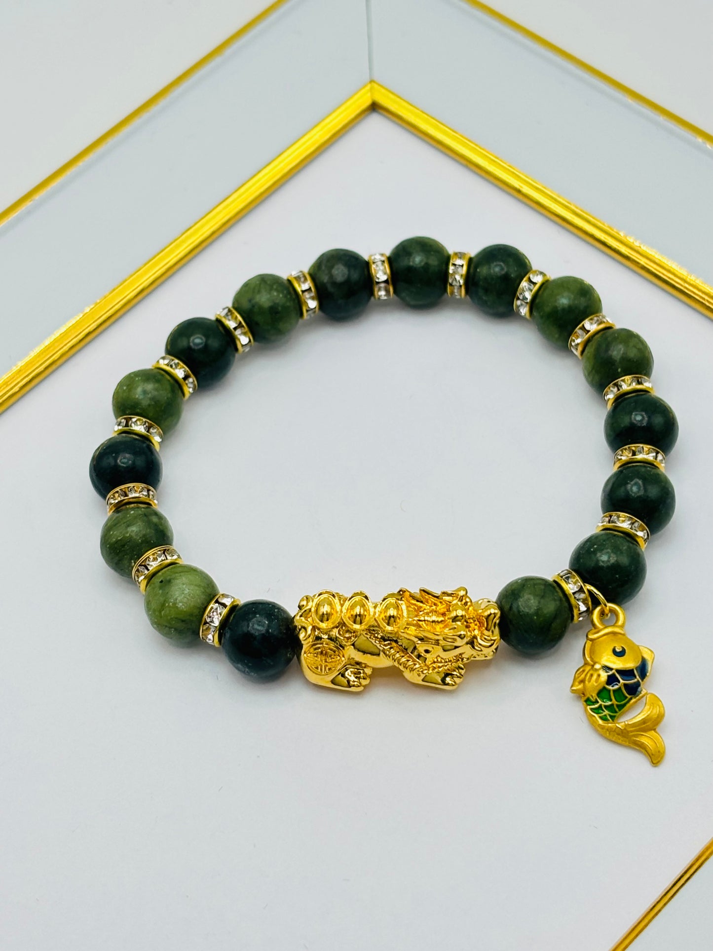 18K Gold Lucky Piyao/ Pi Xiu Bracelet Jade Koi ( Hollow Empty Inside) Extra Large Size