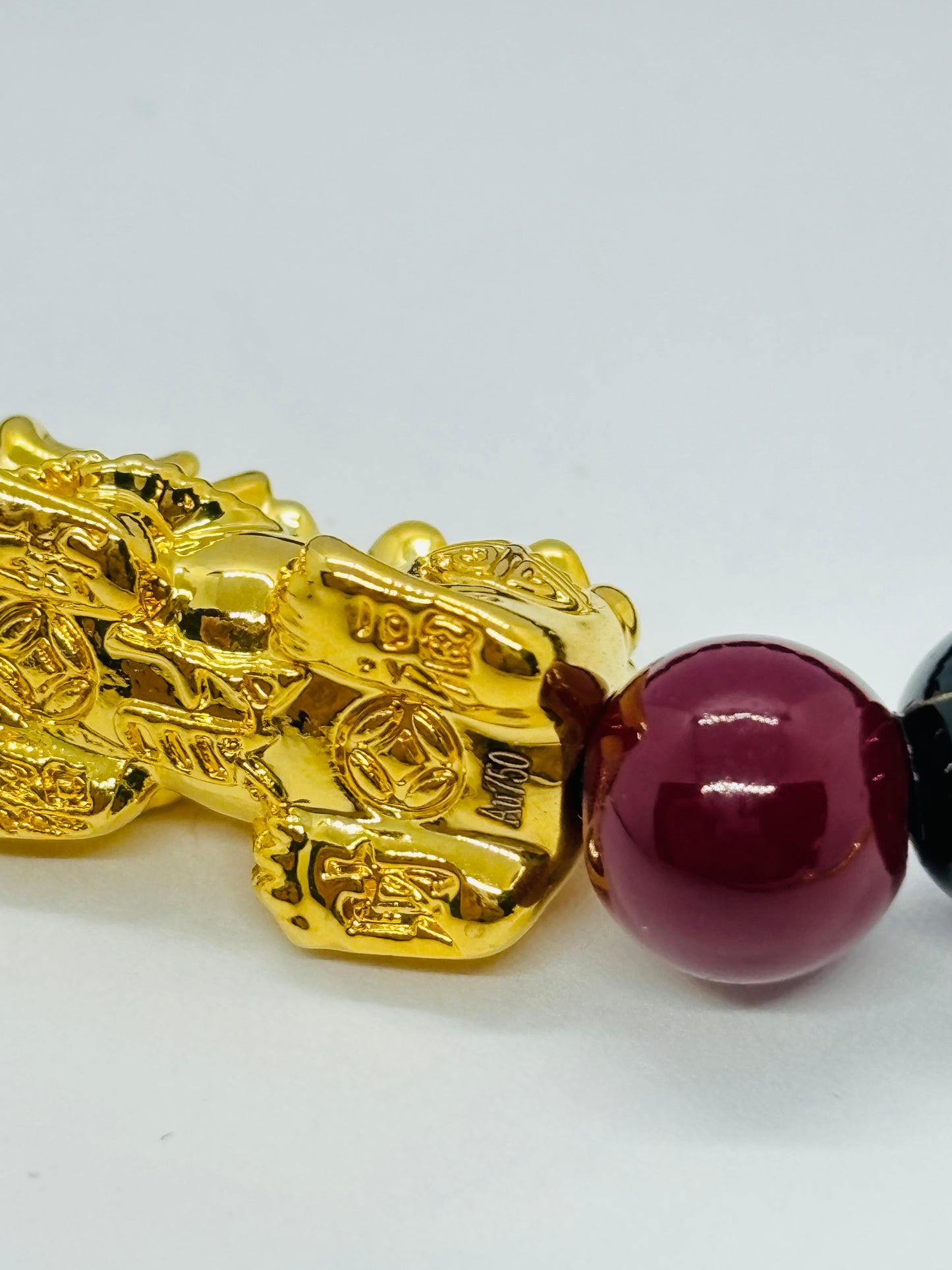 18K Gold Lucky Piyao/ Pi Xiu Bracelet Red & Black ( Hollow Empty Inside) Extra Large Size