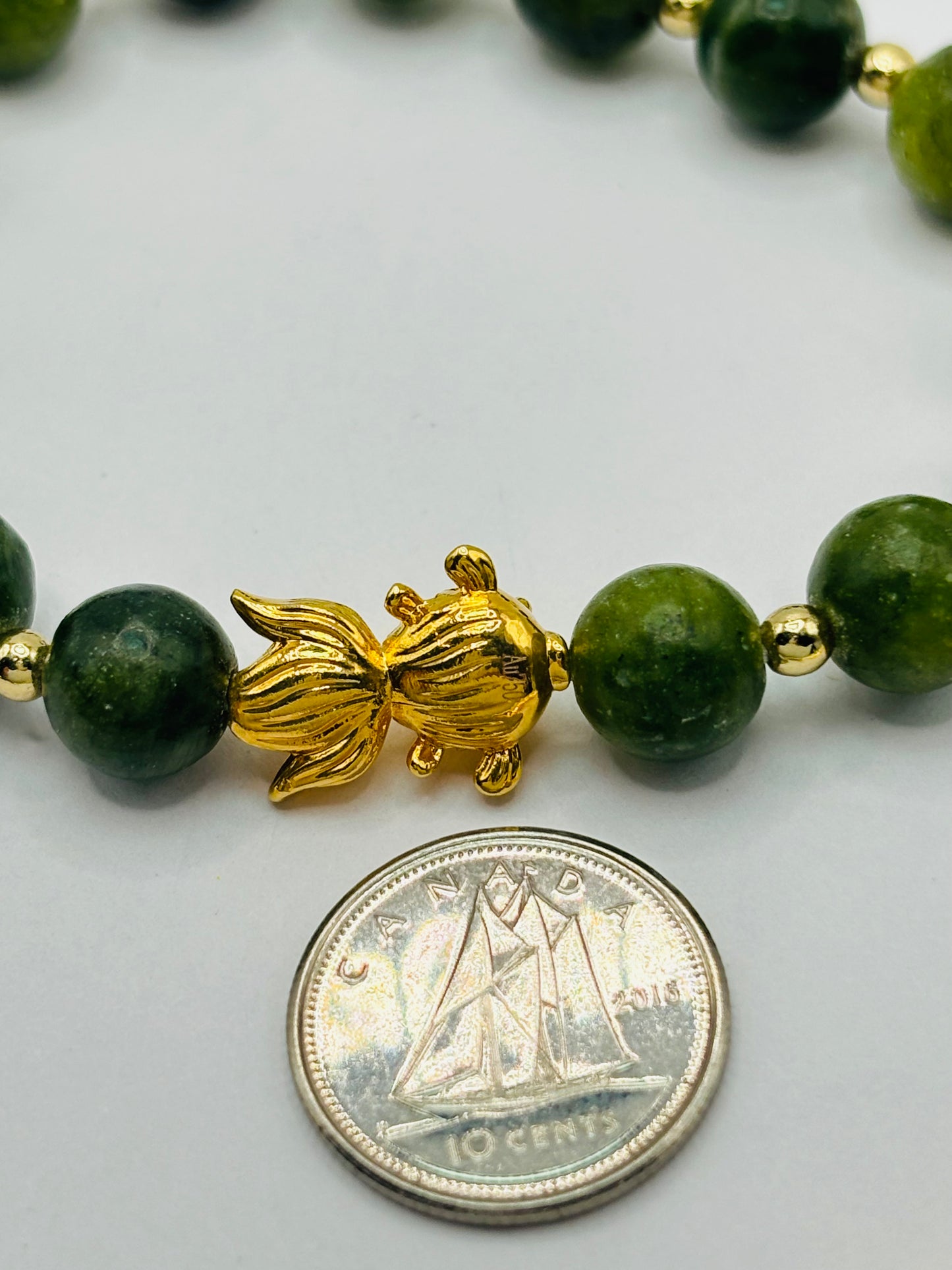 18K Gold Lucky Koi Fish Jade Stone ( Hollow Empty Inside) Medium Size