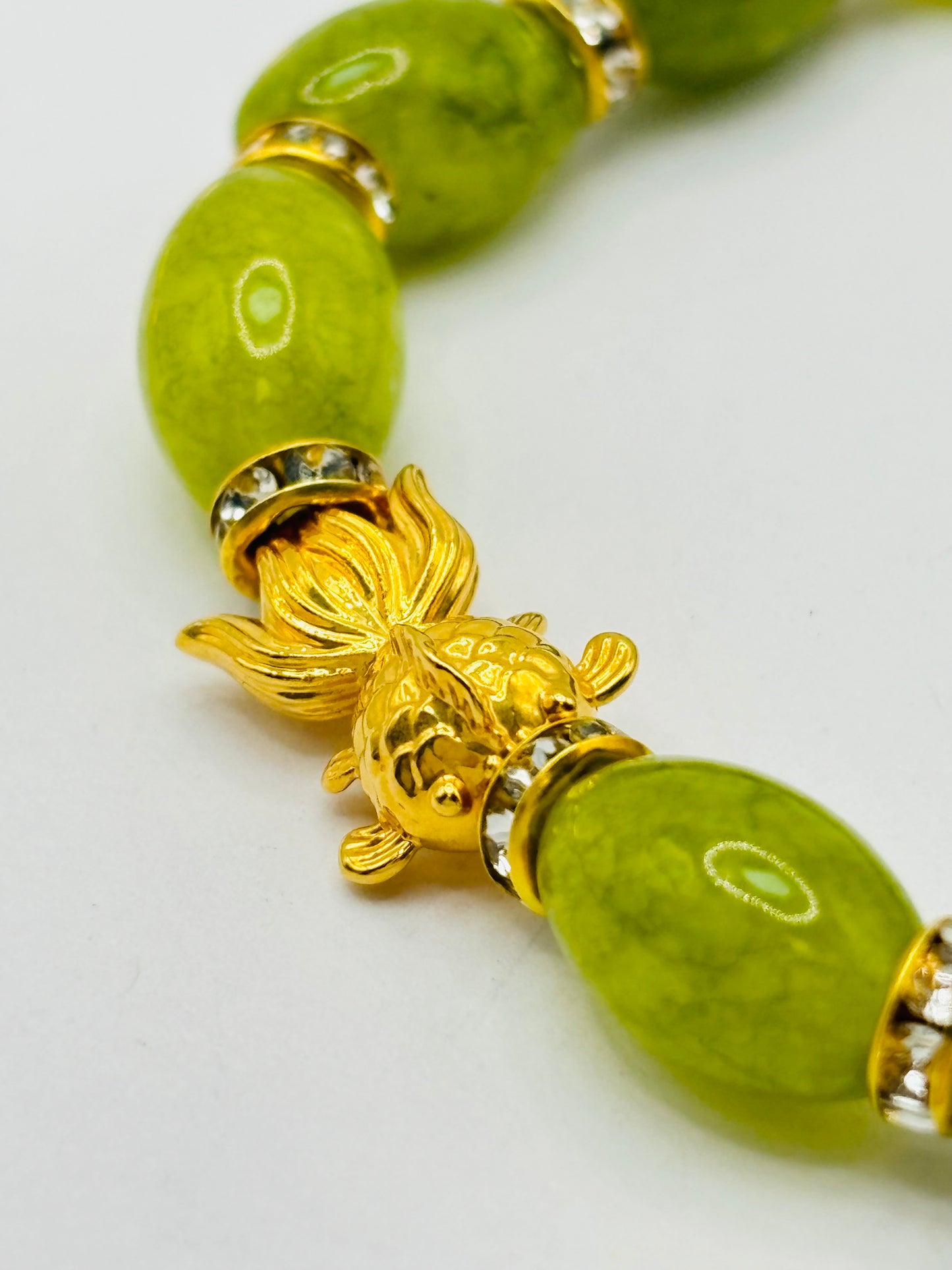 18K Gold Lucky Koi Fish Jade Stone ( Hollow Empty Inside) Medium Size