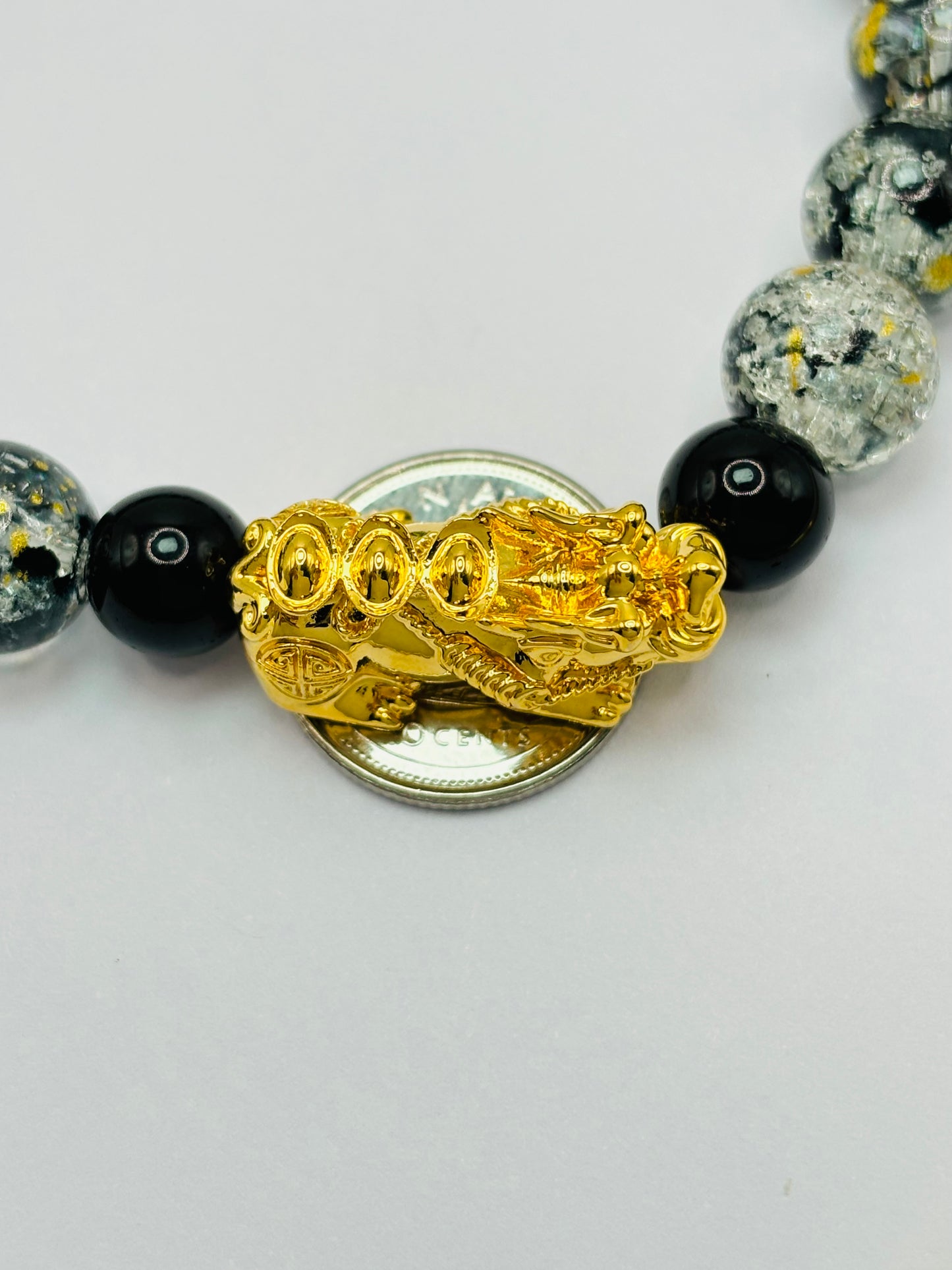 18K Gold Lucky Piyao/ Pi Xiu Glass Beads Stone ( Hollow Empty Inside) Extra Large Size