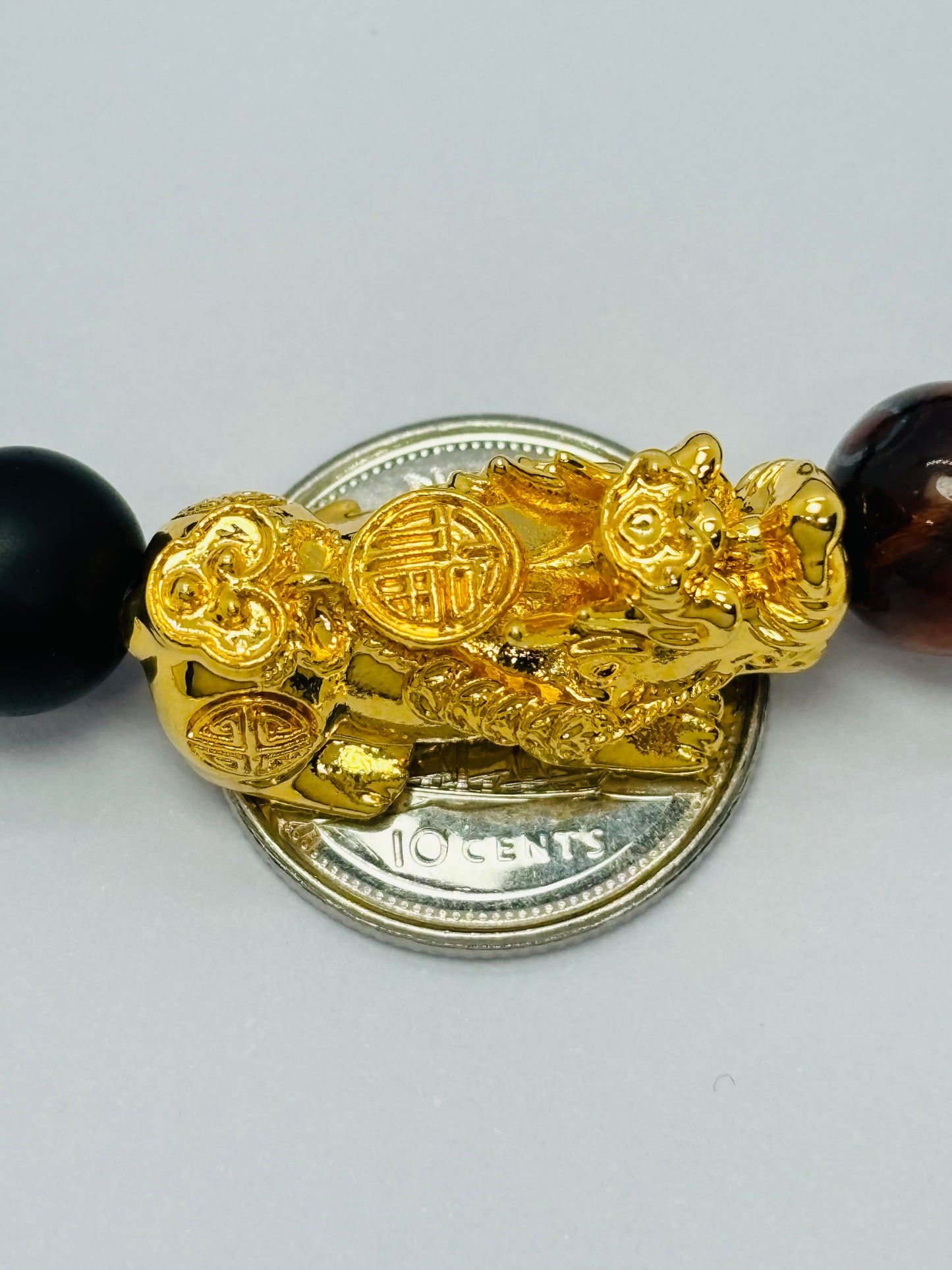 18K Gold Lucky Piyao/ Pi Xiu Black Stone with Taurus Zodiac Sign Barrel ( Hollow Empty Inside) Extra Large Size