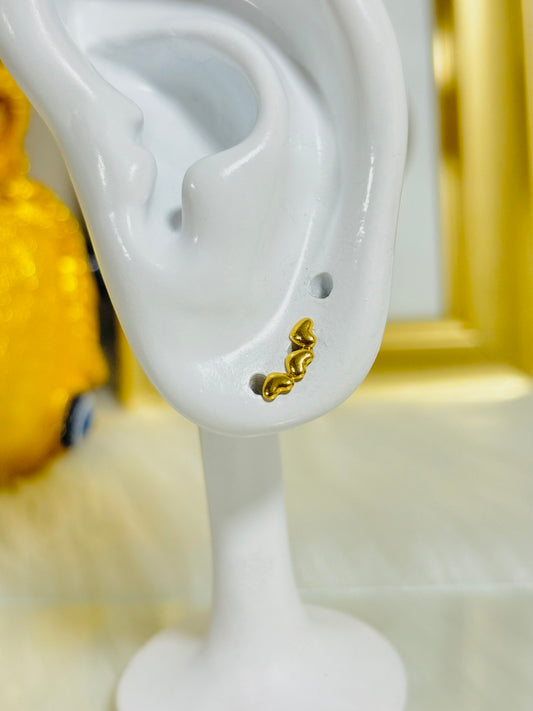 18K Gold 3 Hearts Earrings