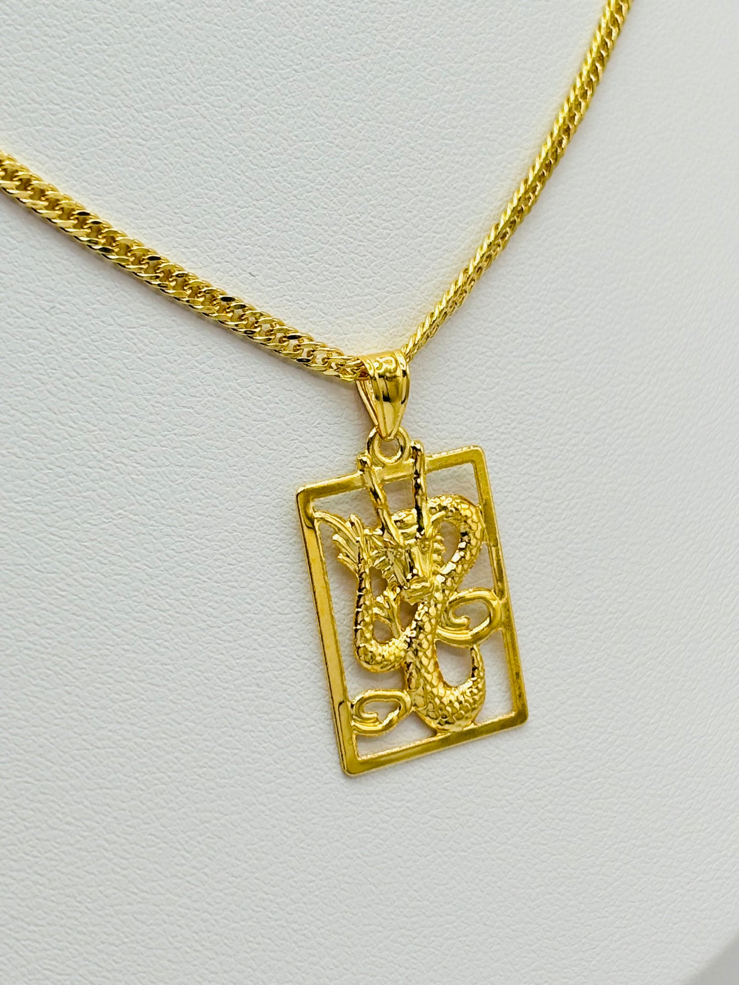 18K Gold Square Dragon Necklace