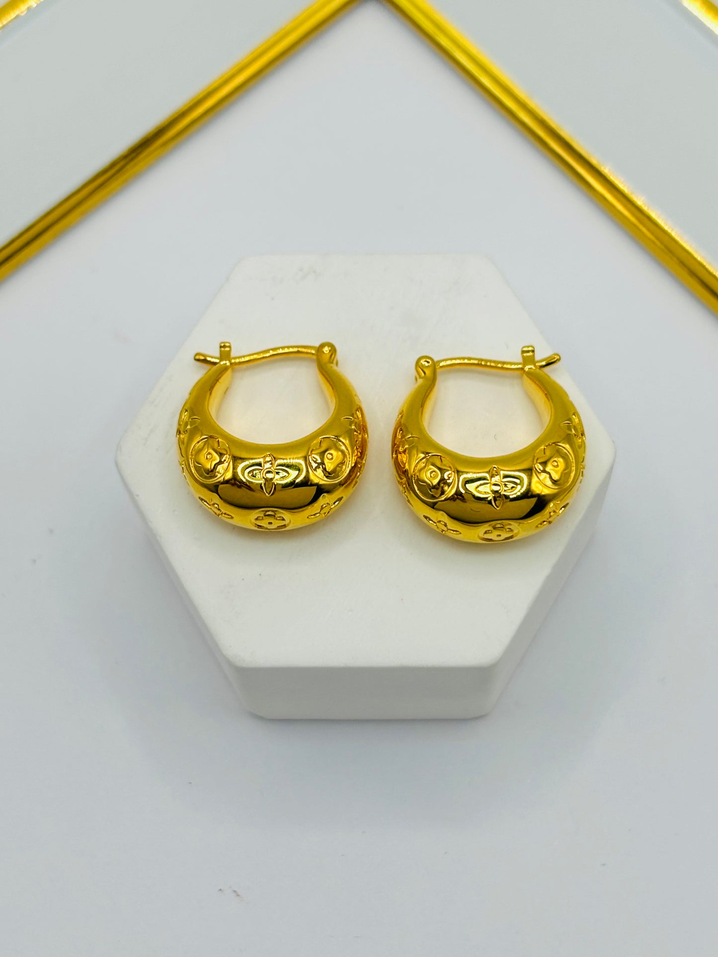 18K Gold Pattern Loop Earrings (Electroform)