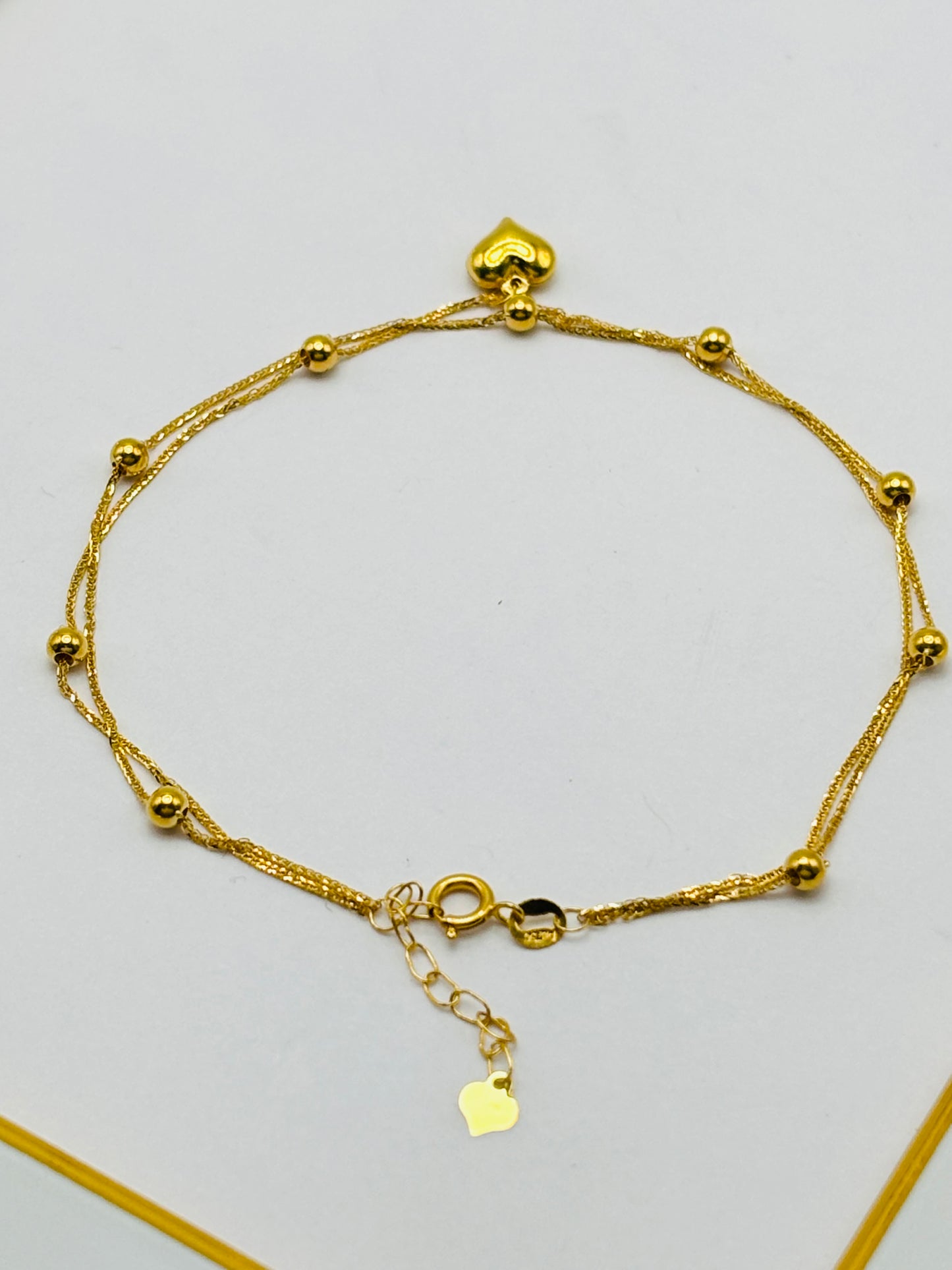 18K gold Double Bracelet with Heart Charm Bracelet