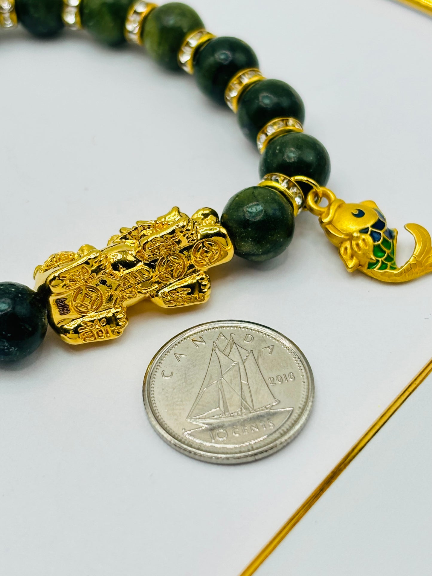 18K Gold Lucky Piyao/ Pi Xiu Bracelet Jade Koi ( Hollow Empty Inside) Extra Large Size