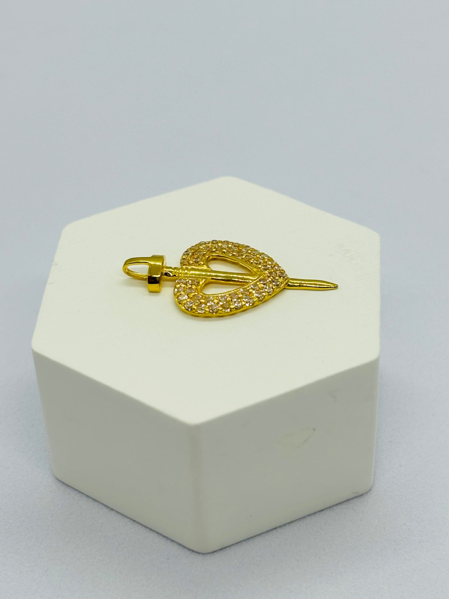 18K Gold Heart and Sword Pendant