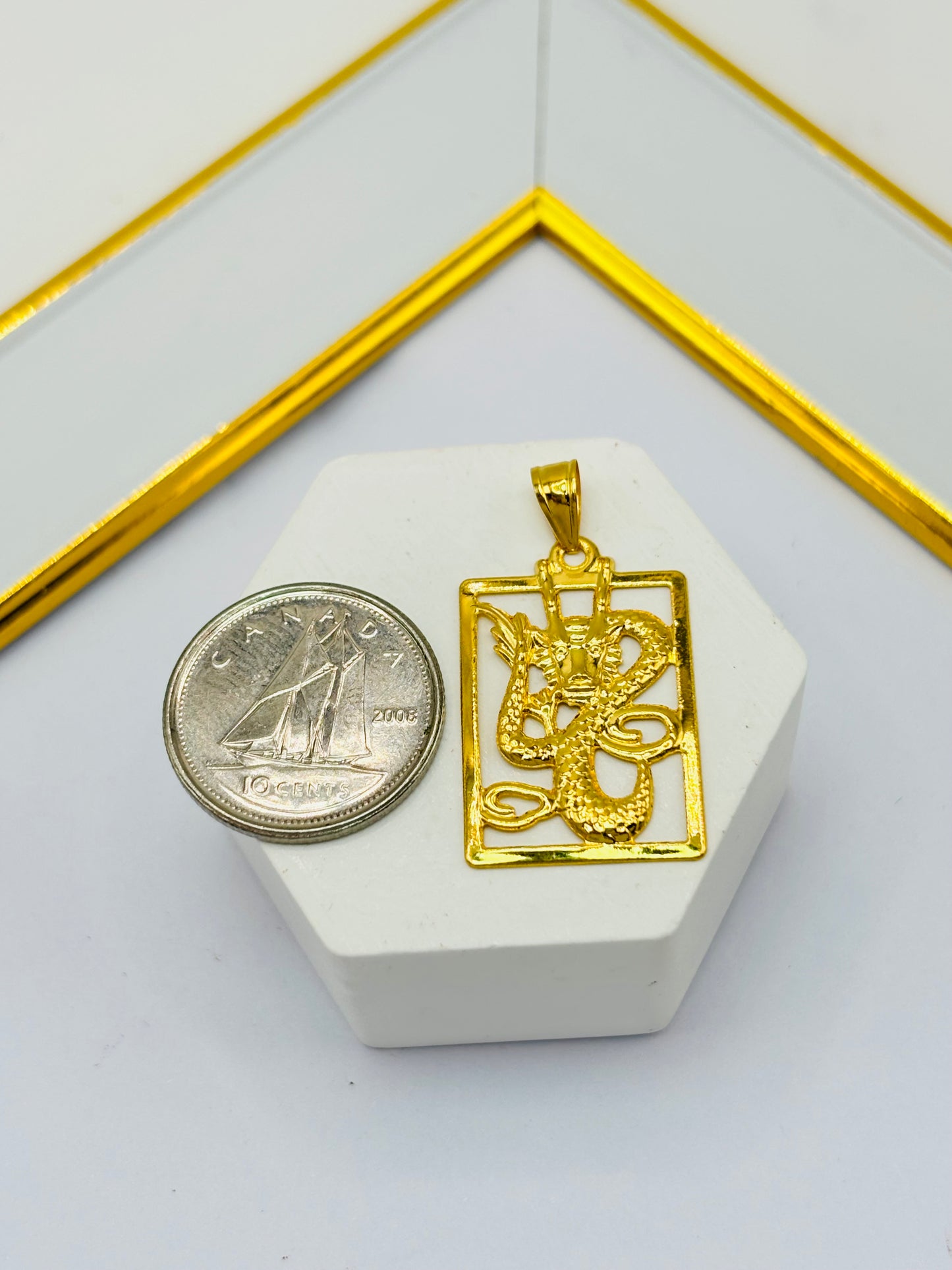 18K Gold Square Dragon Pendant