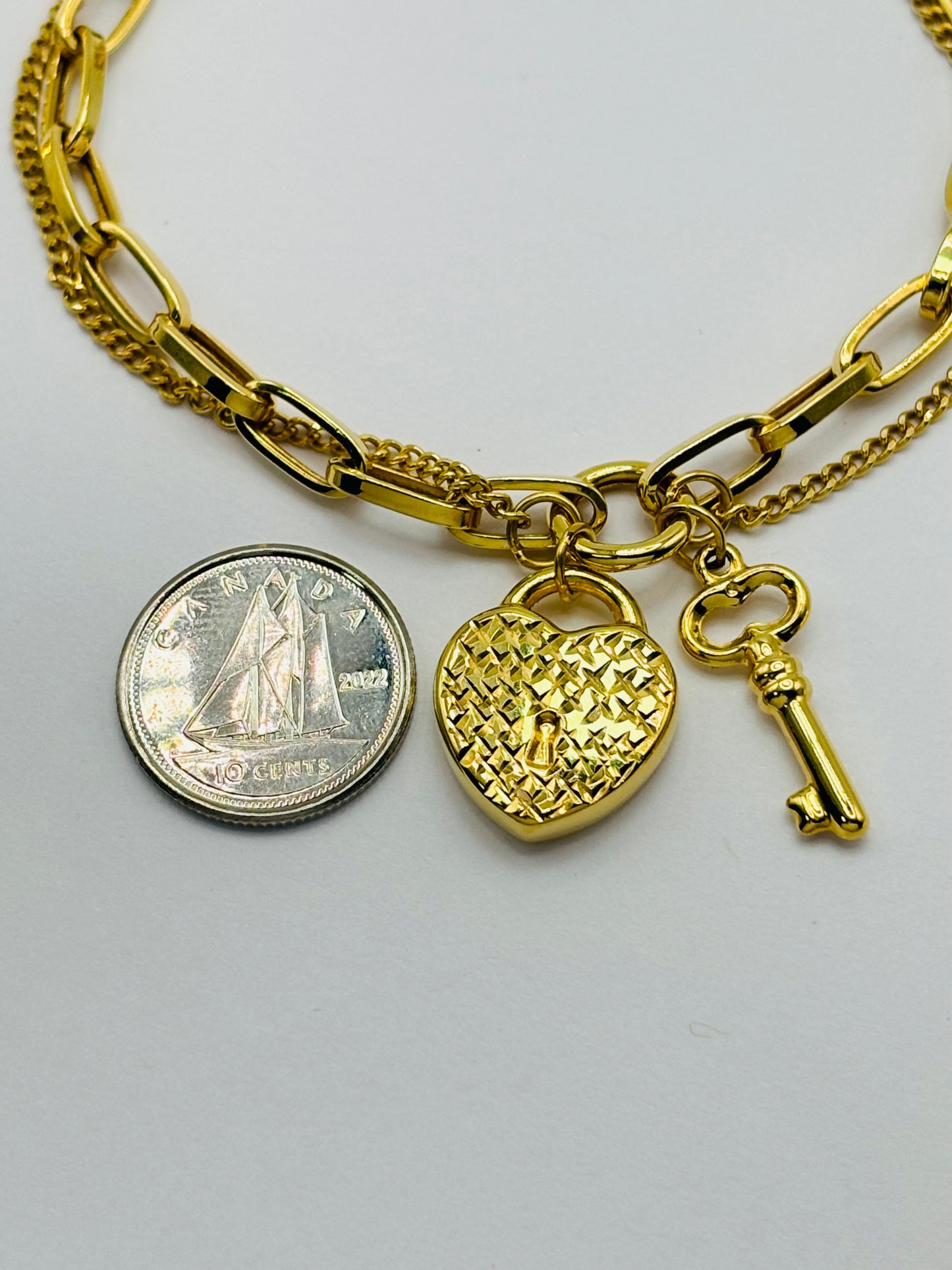 K18 Japan Gold Double Bracelet with Hearth & key Charm Bracelet