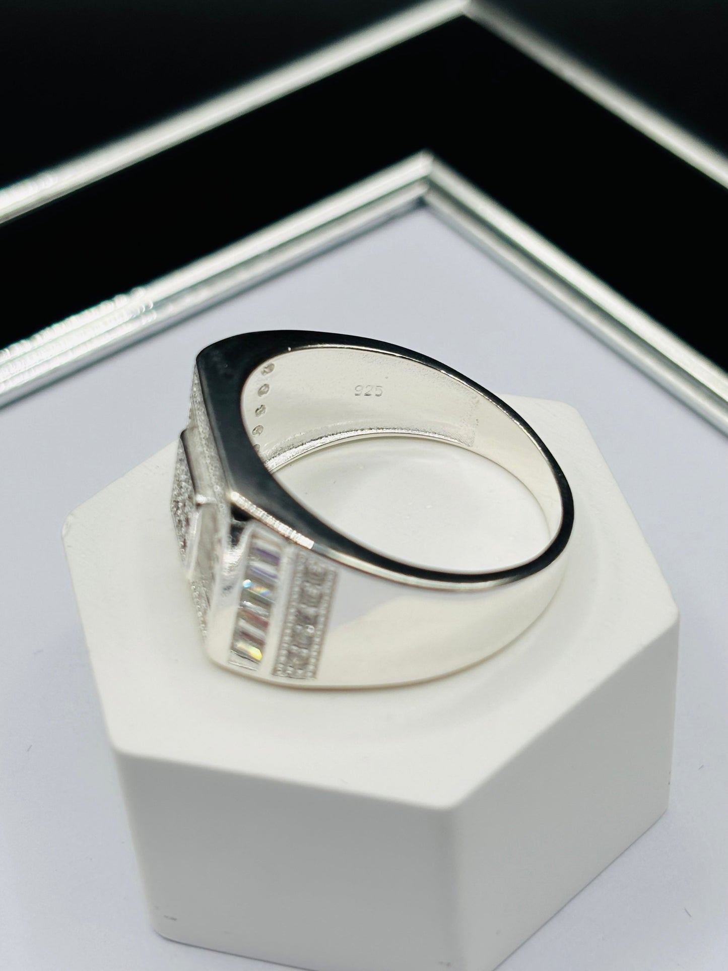 S925 Silver Stone White/Black Ring