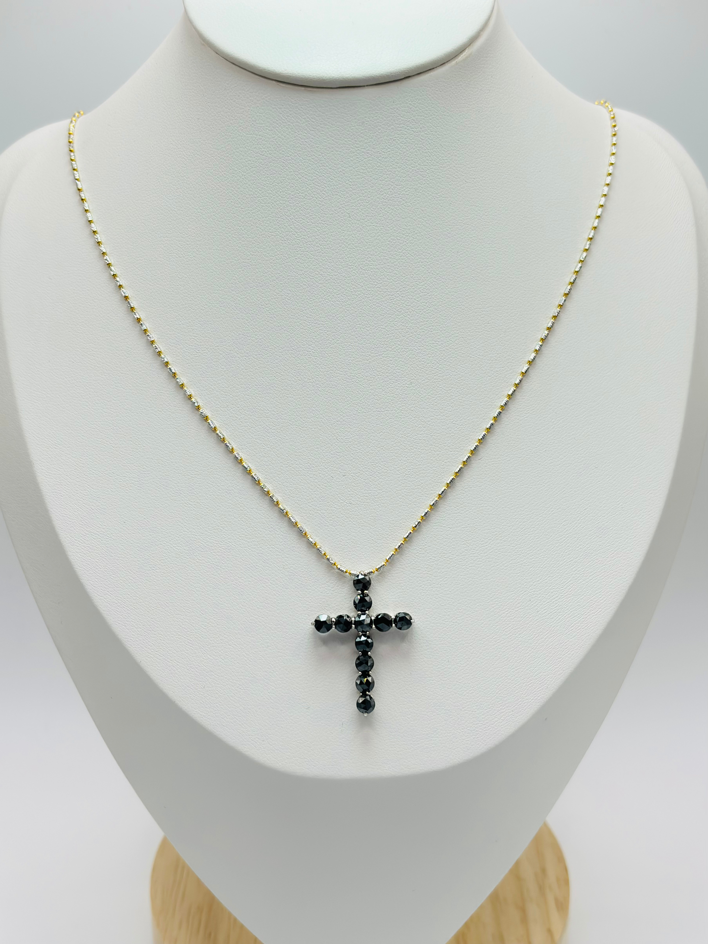 18K Gold Black Natural Diamond Cross Necklace