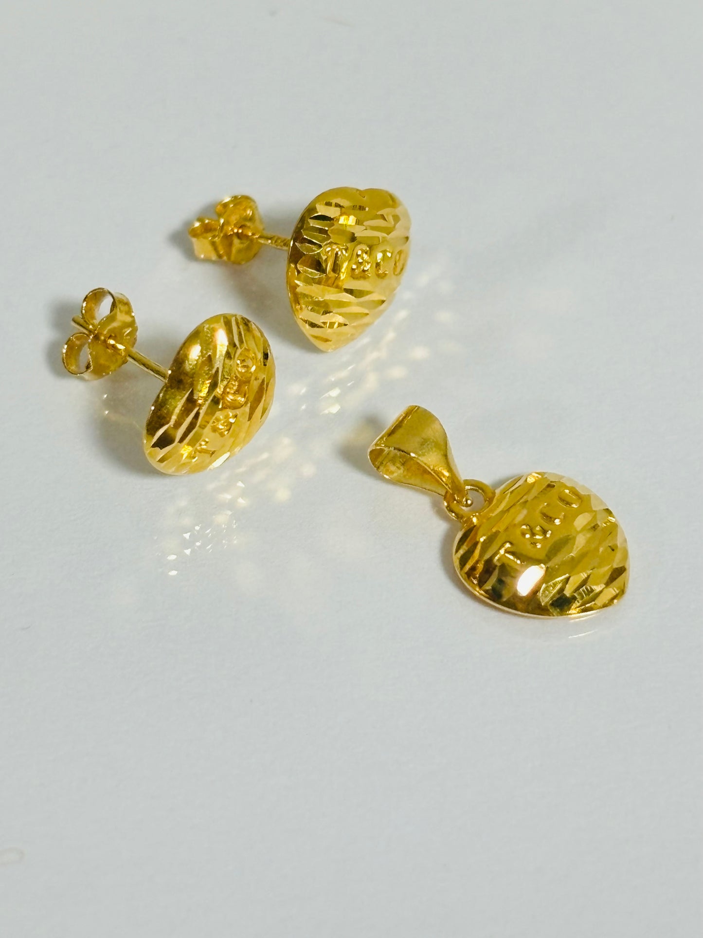 18K Gold T&C Heart Earrings and Pendant Set