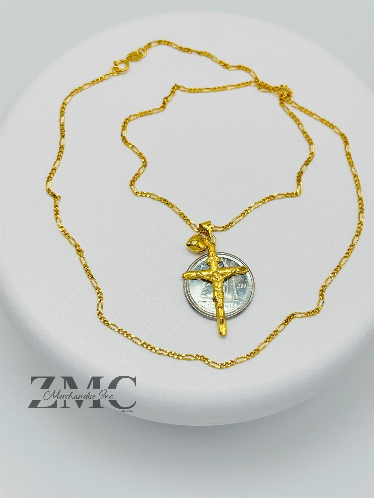 18K Gold Cross & Heart Necklace