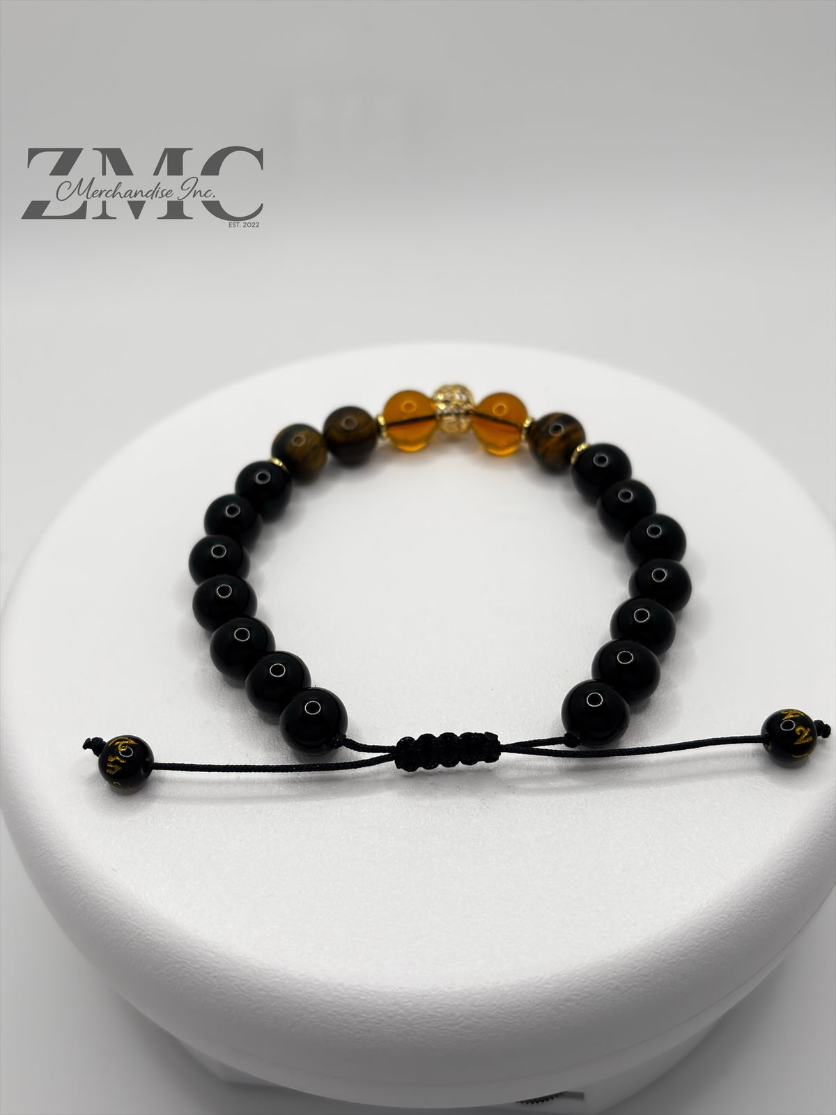 18K Gold Lucky Money Catcher Ball Citrine, Tiger Eye, Onyx Bracelet ( Hollow Empty Inside)