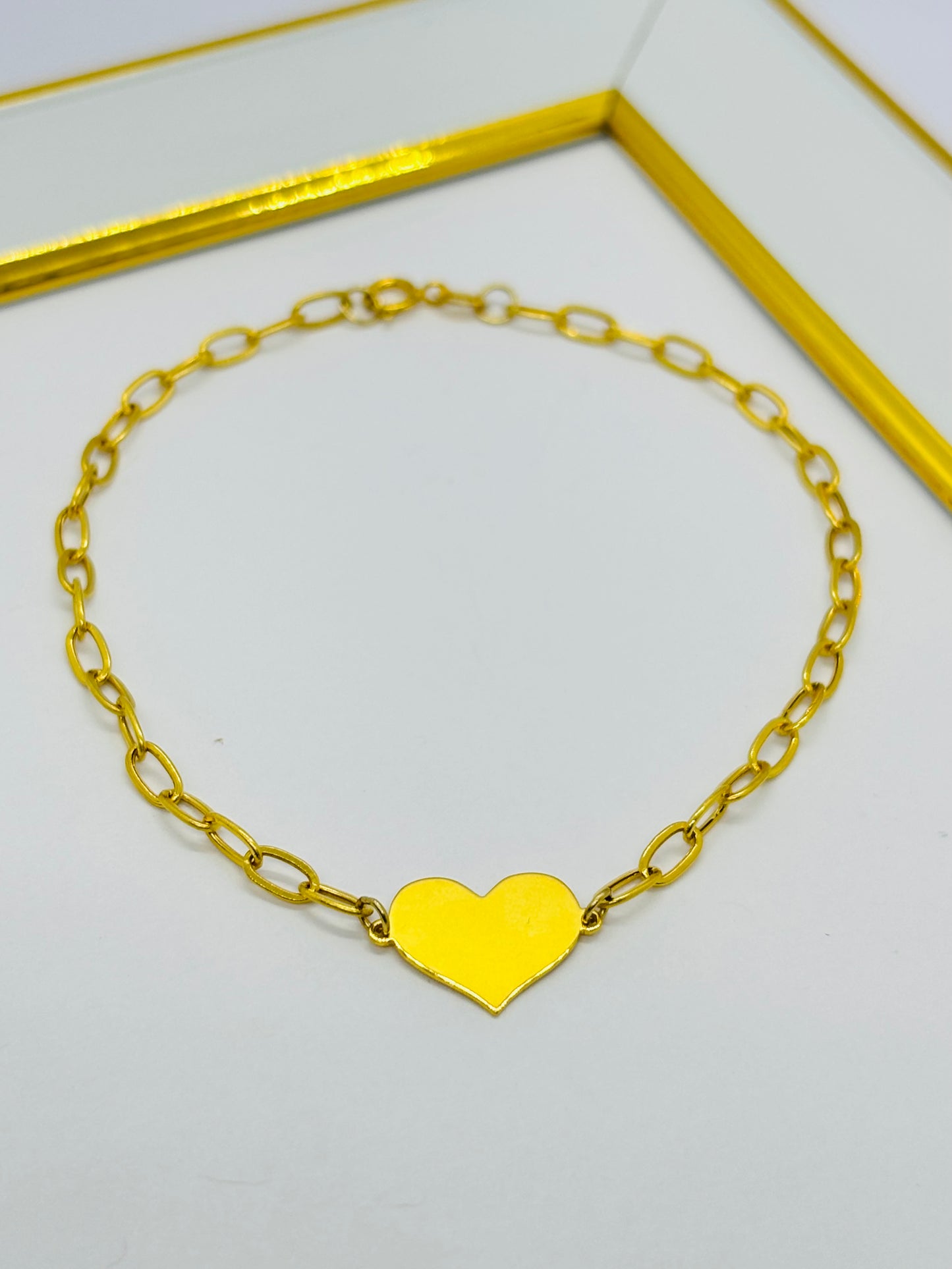 18K Gold Paperclip with Attached Heart Bracelet