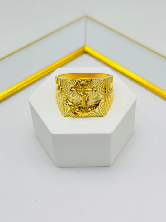 18K Gold Men's Anchor Ring
