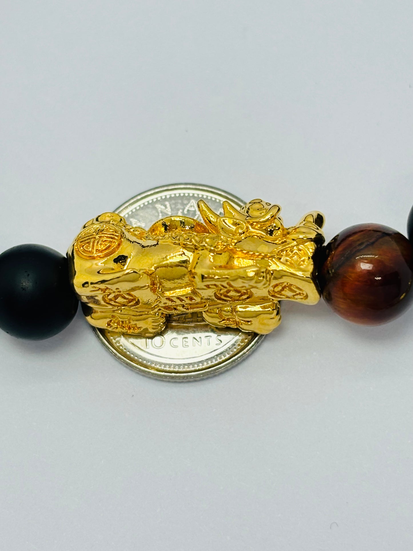 18K Gold Lucky Piyao/ Pi Xiu Black Stone with Taurus Zodiac Sign Barrel ( Hollow Empty Inside) Extra Large Size