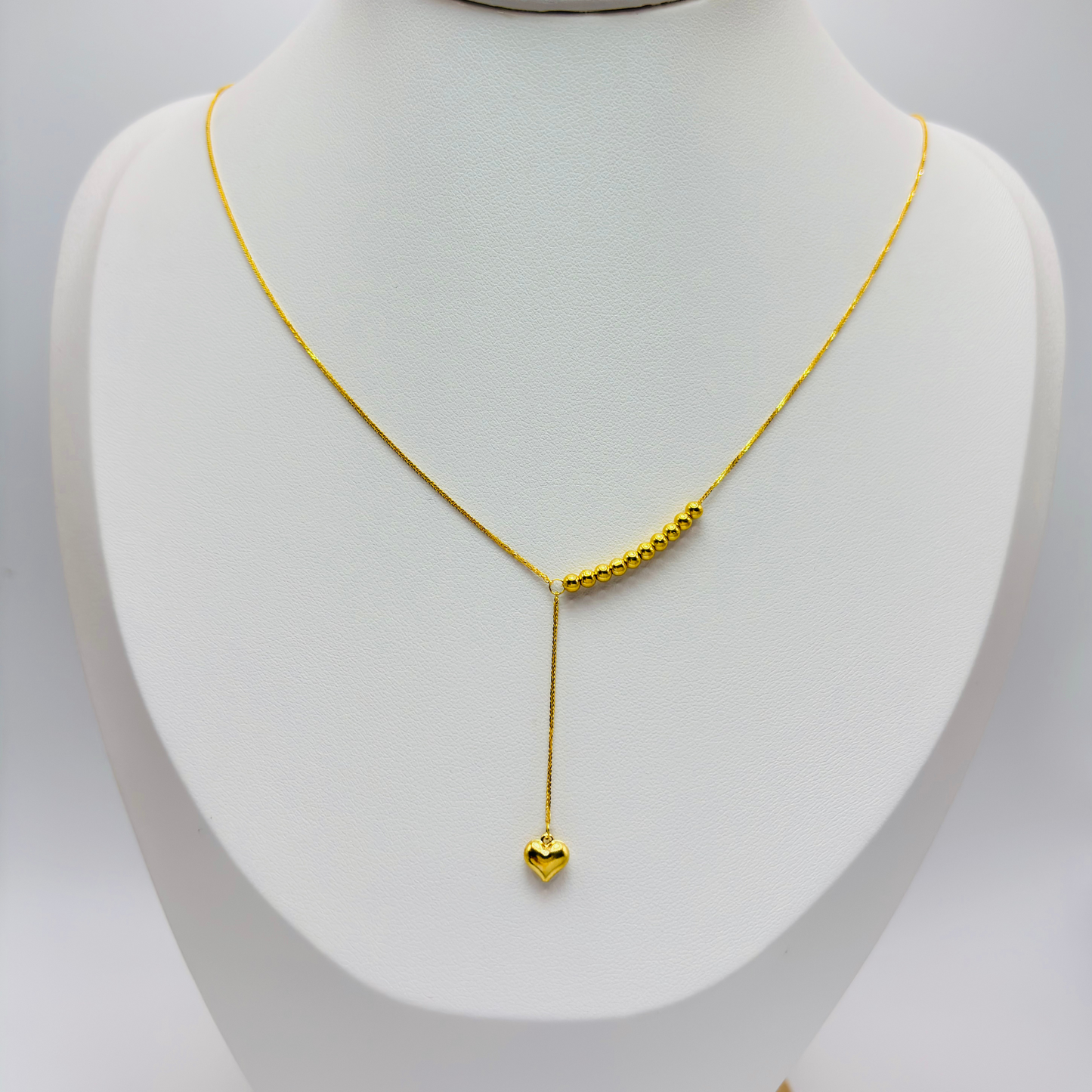 18K Gold Running Ball with Heart Necklace