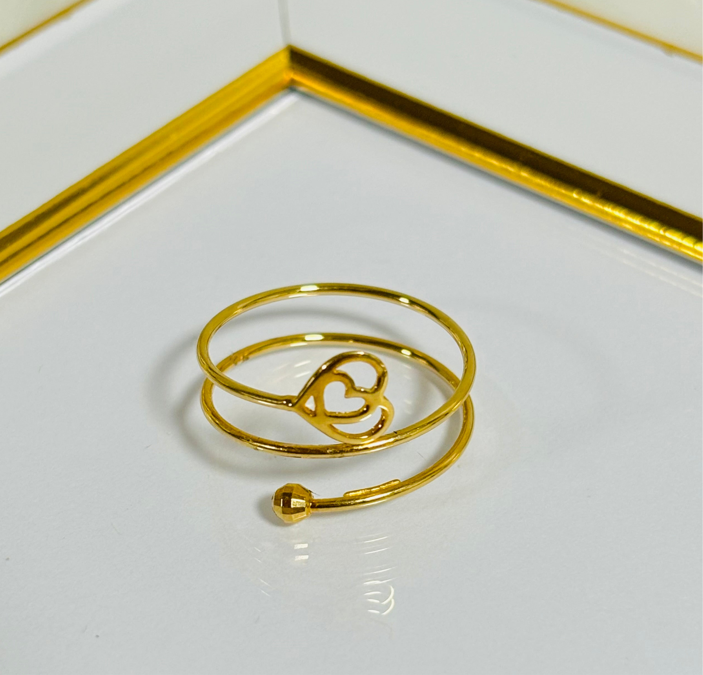 18K Gold Spiral with Heart Ring