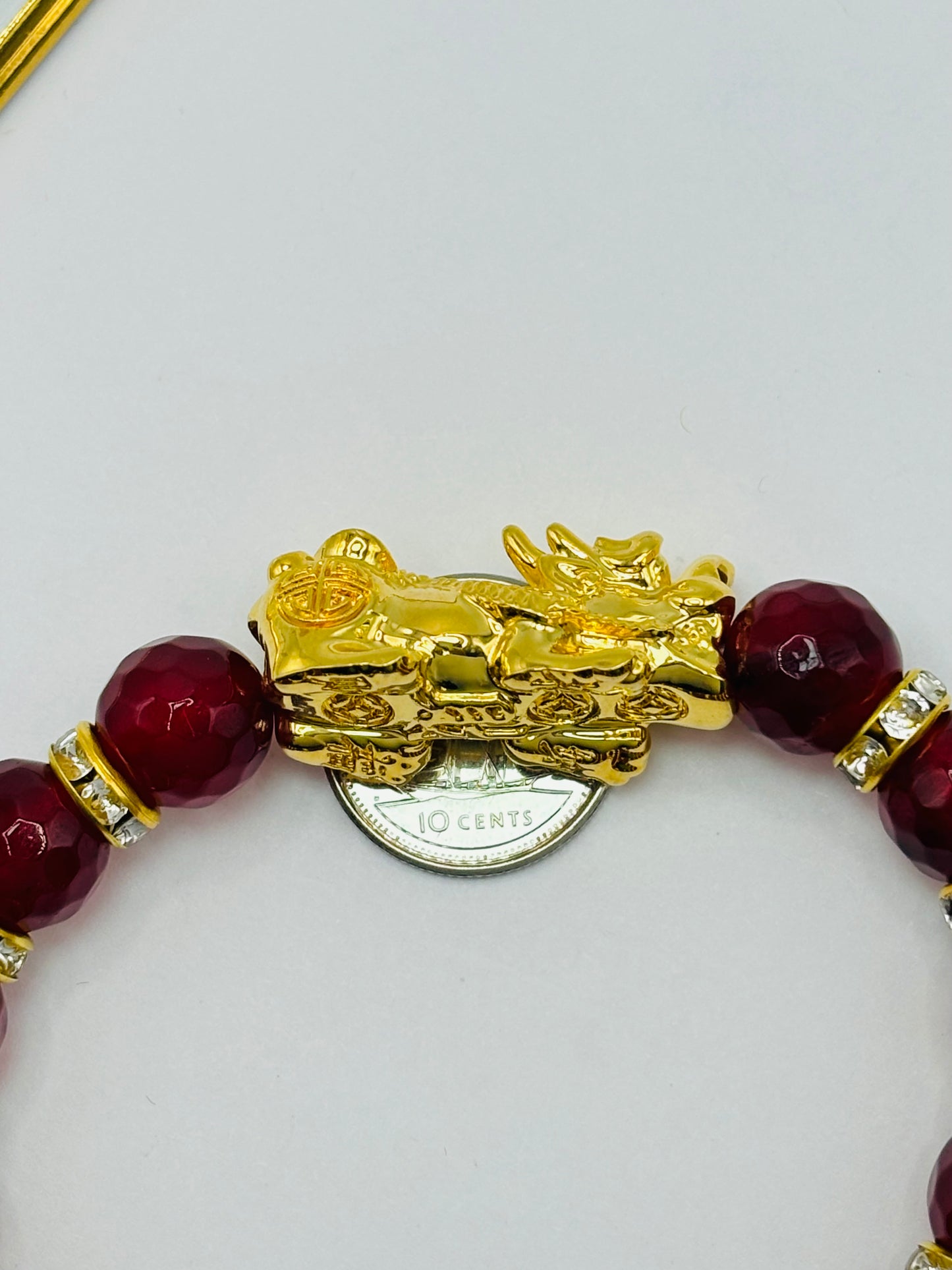 18K Gold Lucky Piyao/ Pi Xiu Bracelet Red Agate ( Hollow Empty Inside) XXL