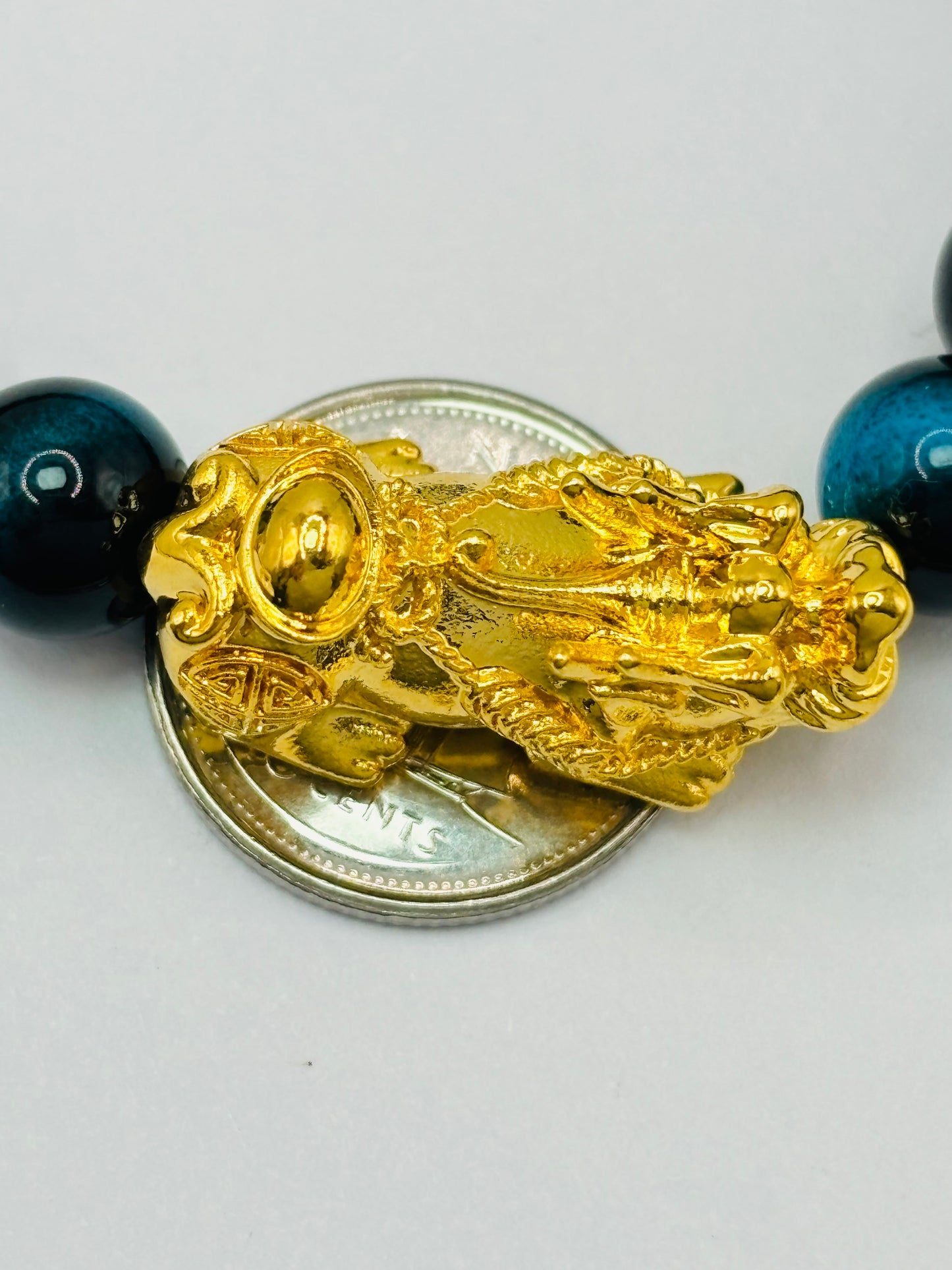 18K Gold Lucky Piyao/ Pi Xiu Tiger Eye, Black Obsidian, Hematite Stone ( Hollow Empty Inside) Extra Large Size