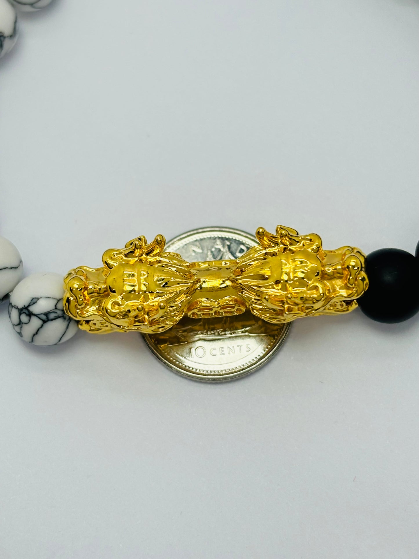 18K Gold Lucky Dragon Bracelet Yan Tai Chi Stone ( Hollow Empty Inside) XXL