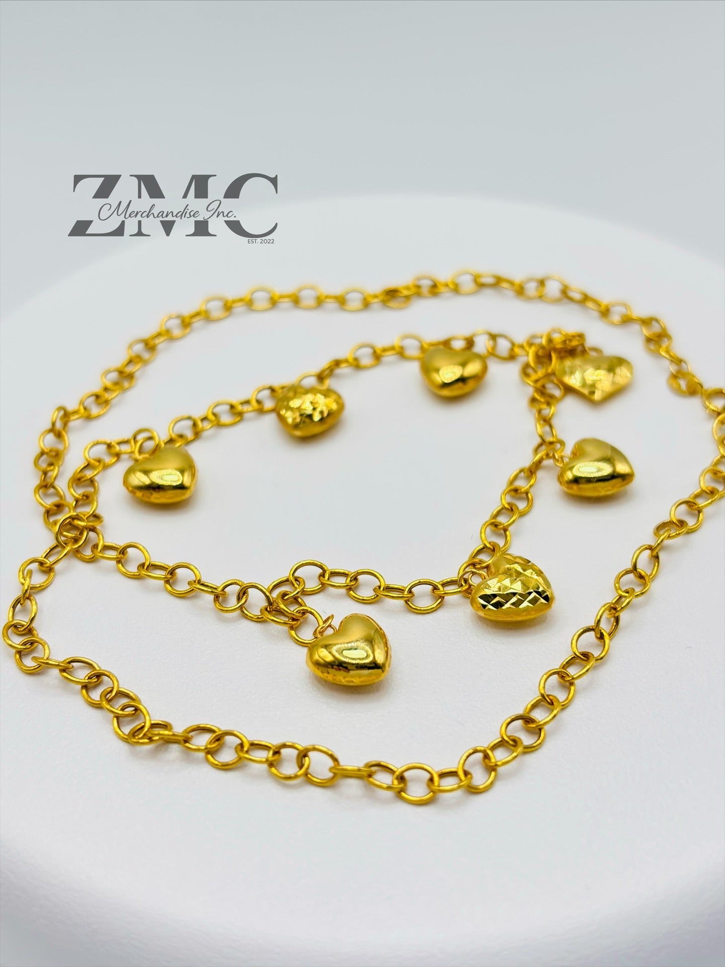 18K Gold 7 Station Heart Necklace