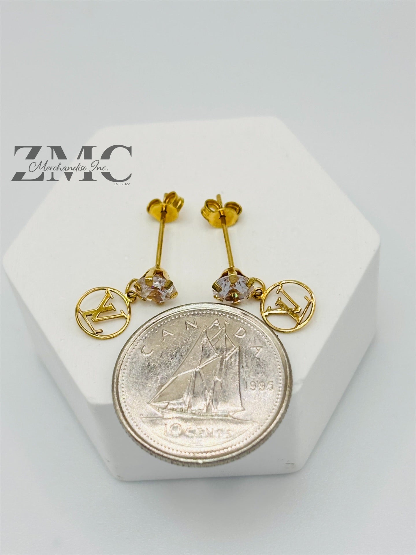 18K Gold Dangling Zircon Stone Earrings