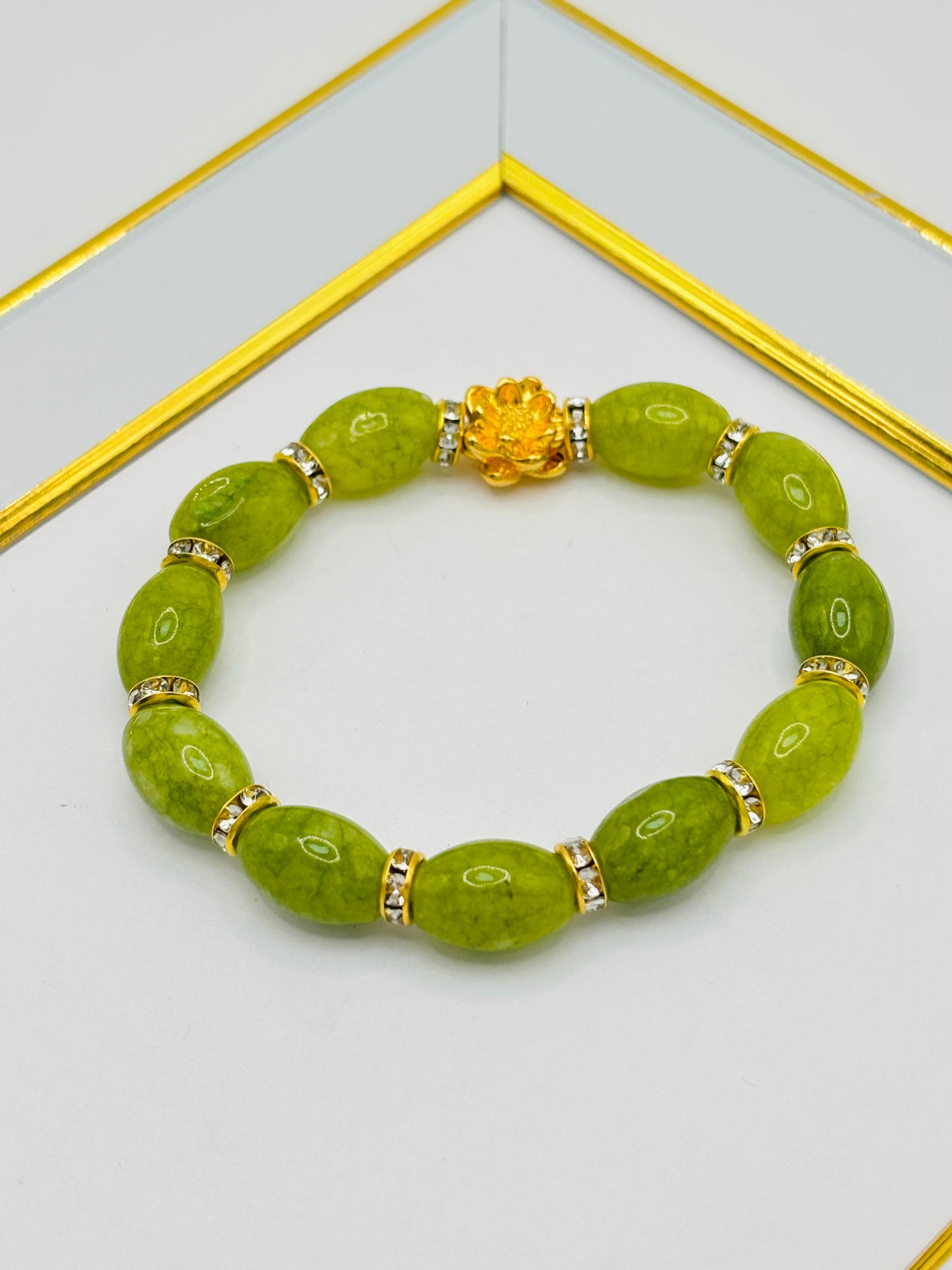 18K Gold Lucky Lotus Flower Jade Stone ( Hollow Empty Inside) Medium Size