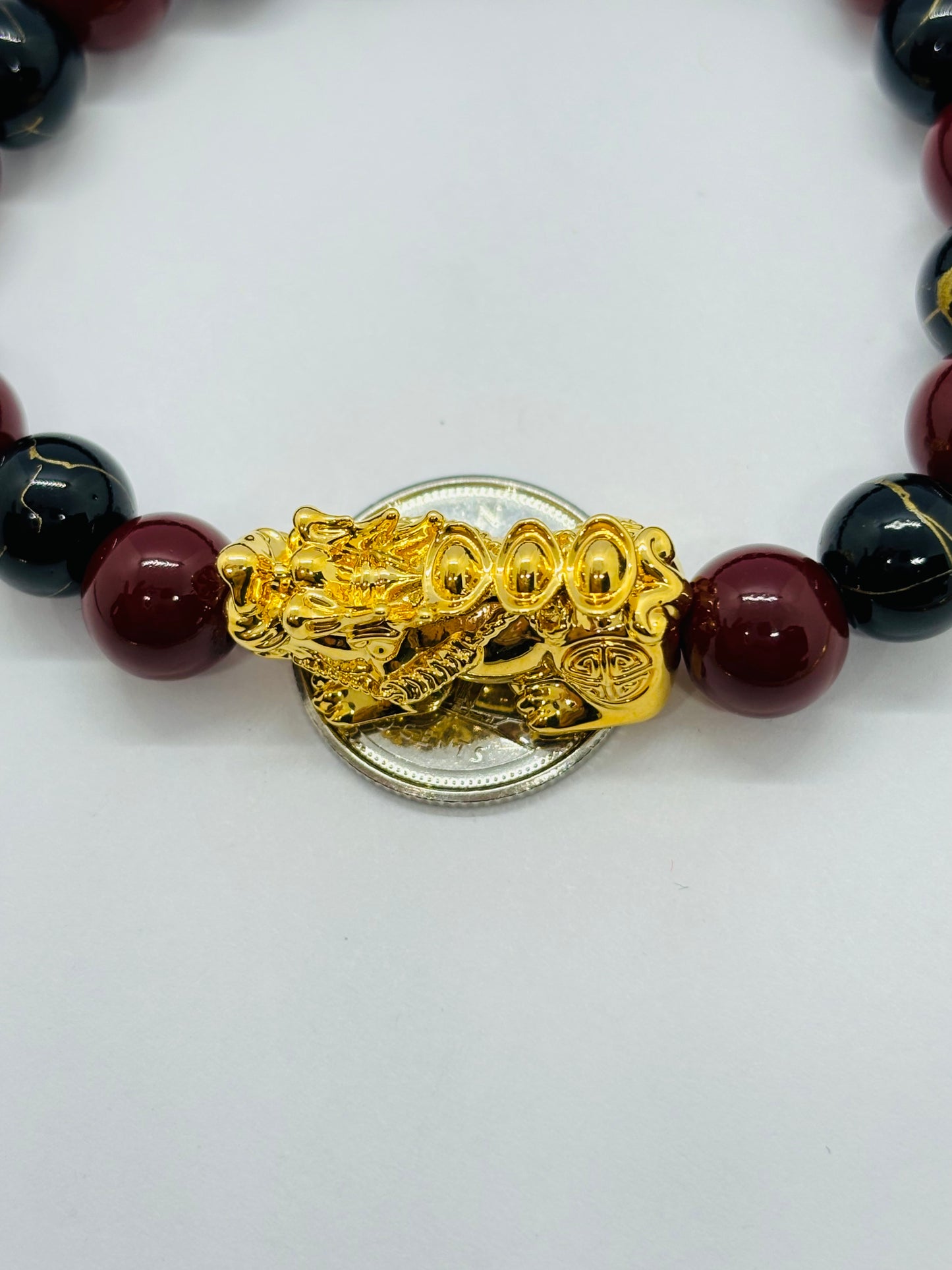 18K Gold Lucky Piyao/ Pi Xiu Bracelet Red & Black ( Hollow Empty Inside) Extra Large Size