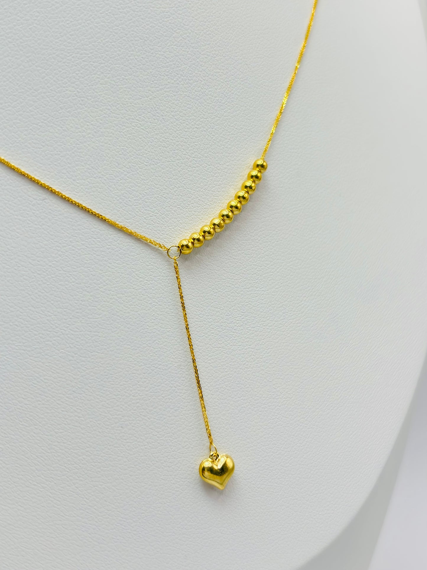 18K Gold Running Ball with Heart Necklace