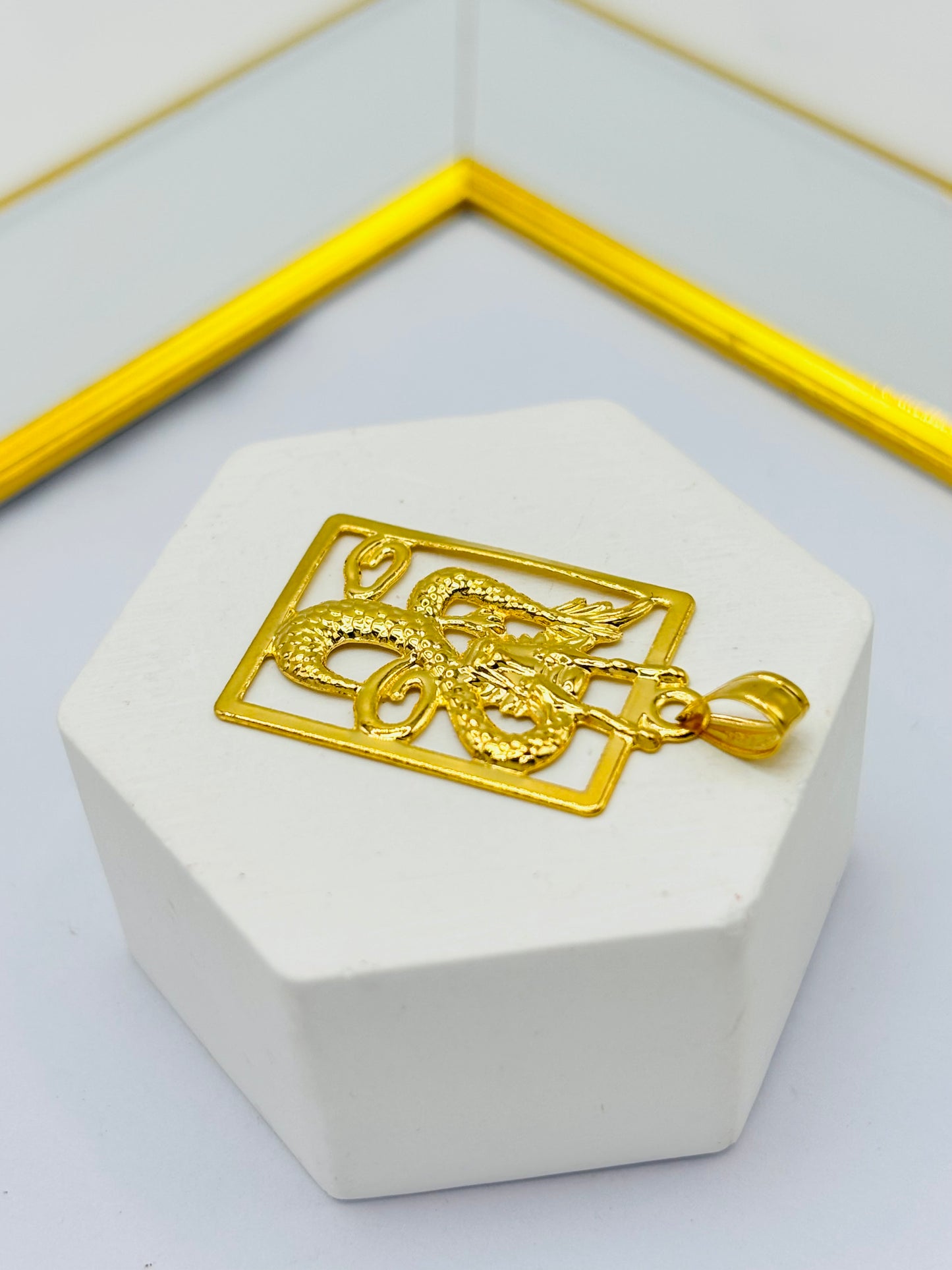 18K Gold Square Dragon Pendant