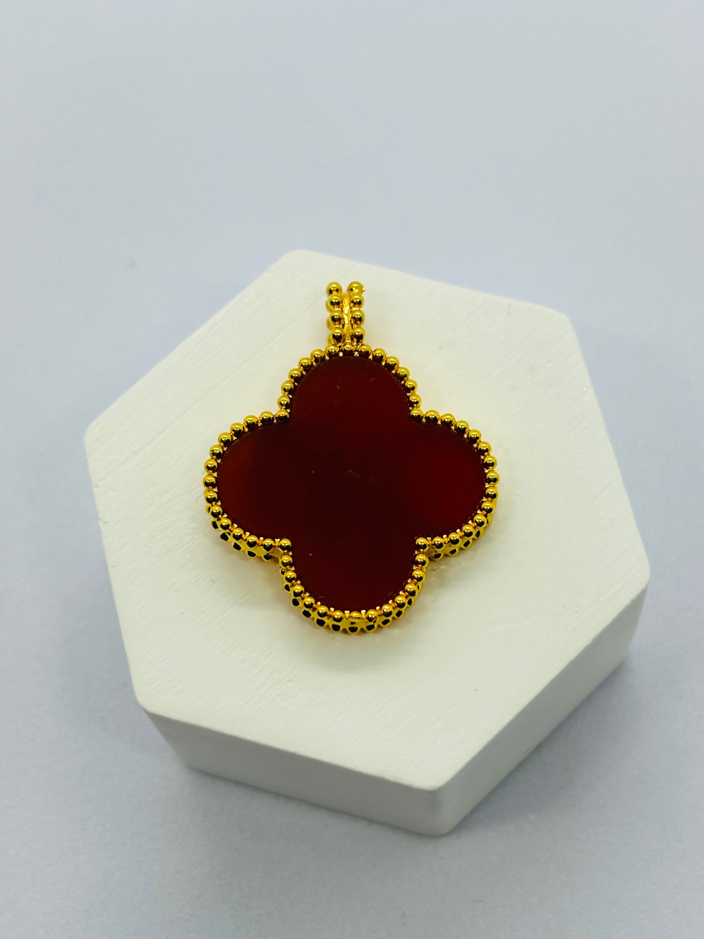 18K Gold Clover Koi Pendant Red (Hollow)
