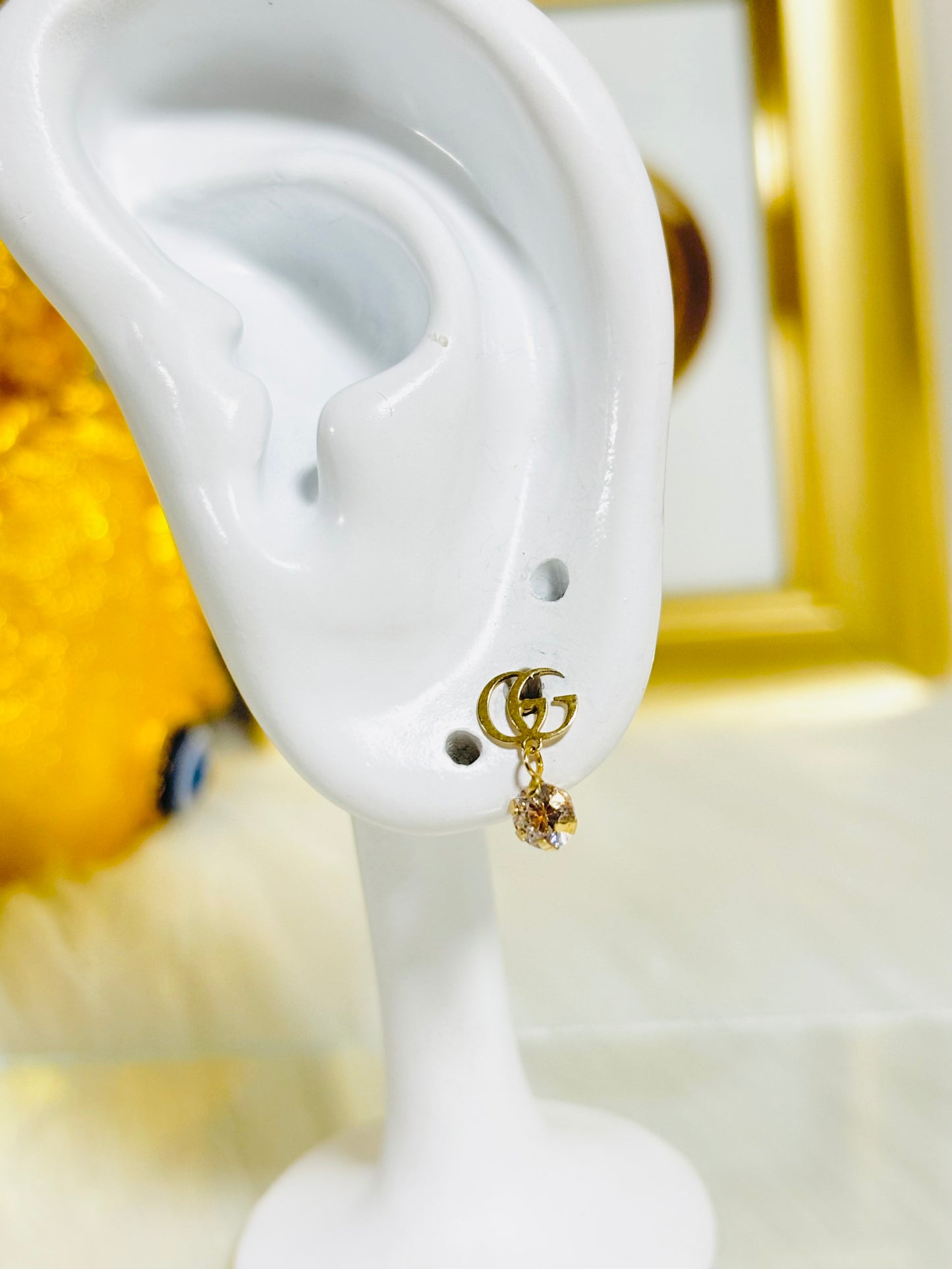 18K Gold Dangling Zircon Stone Earrings