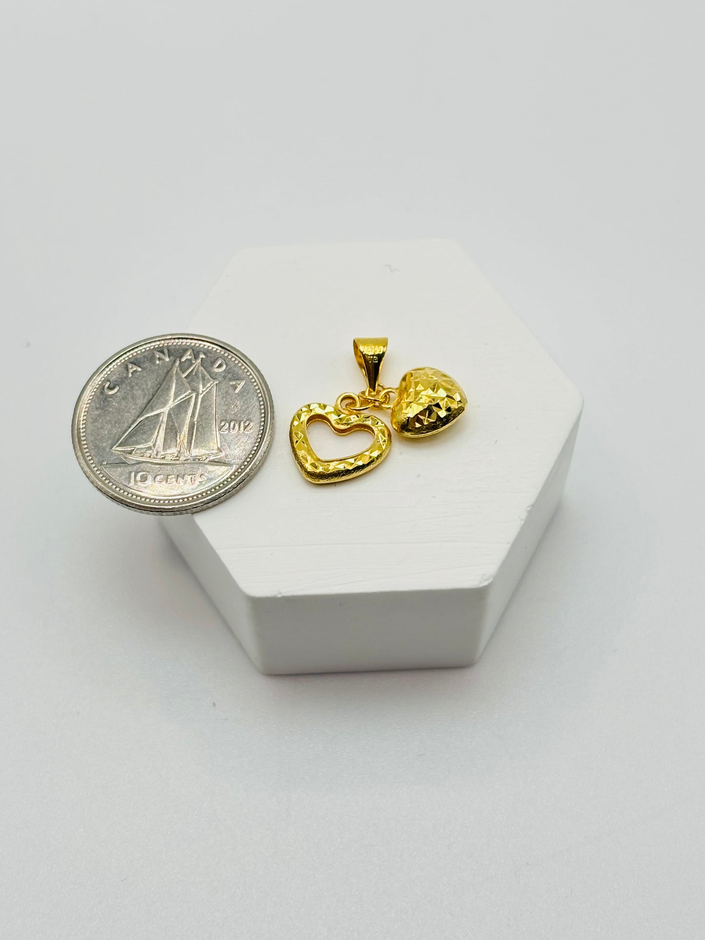 18K Gold Heart Double Pendant