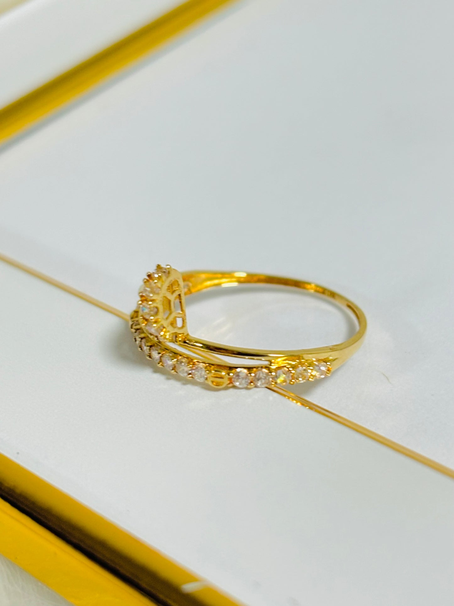 18K Gold Nail and Love Combination Zirconia Stone Ring